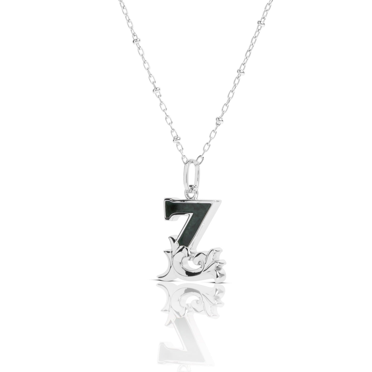 Solid Silver Z Initial Necklace With Green Marble