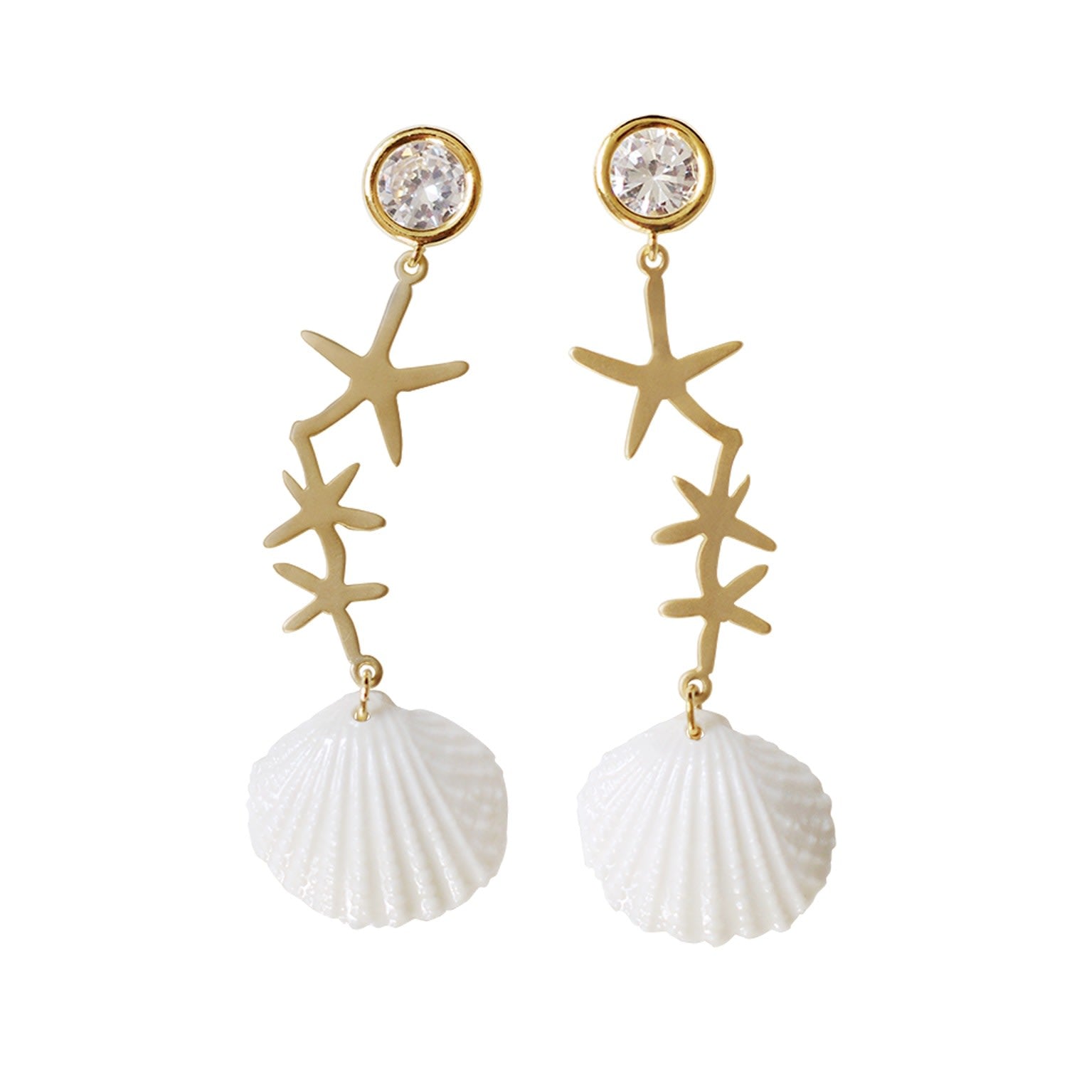 Crystal Star Porcelain Seashell Earrings