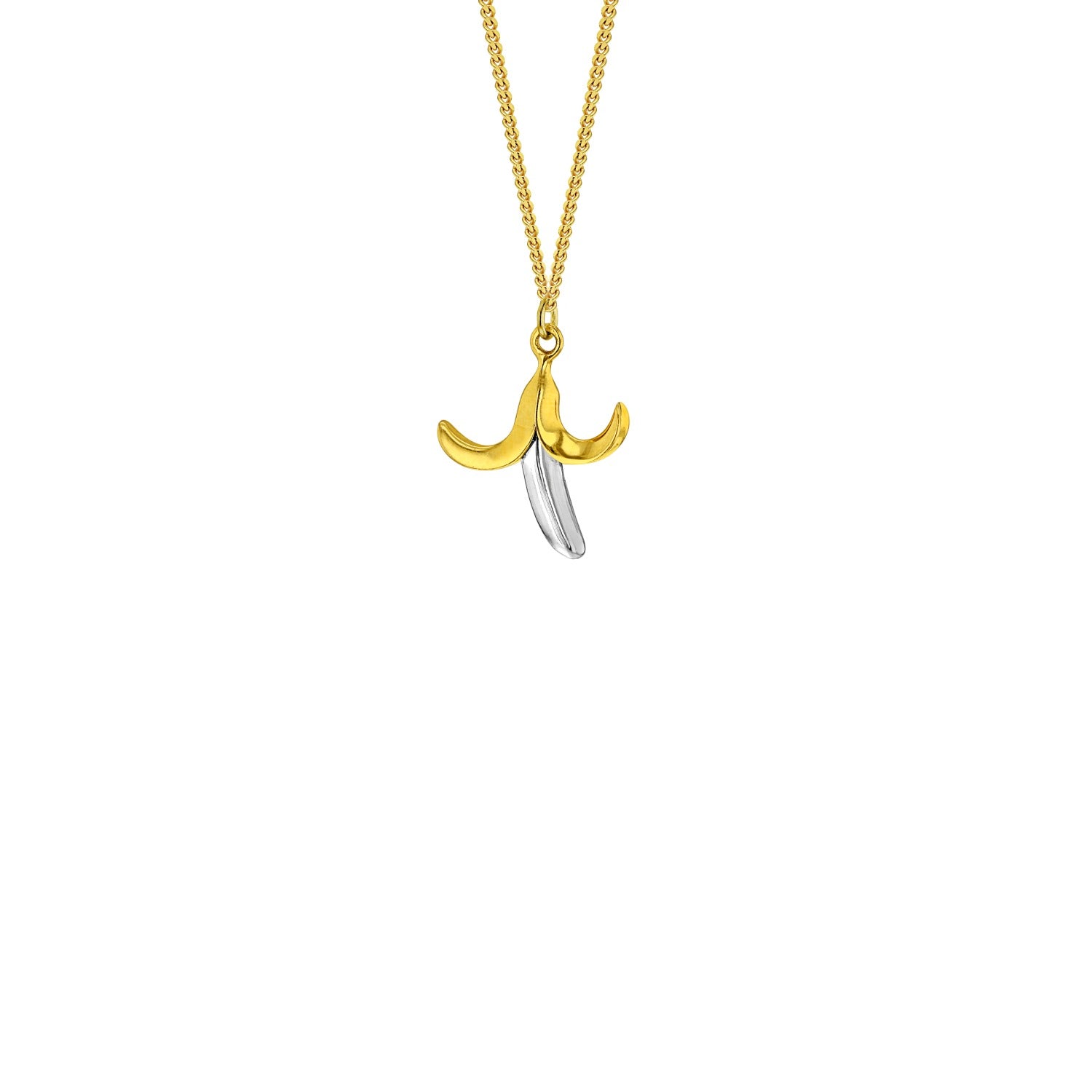 Mini Banana Pendant 2Tone 18Kt Gold-Plate & Sterling Silver On Gold Chain