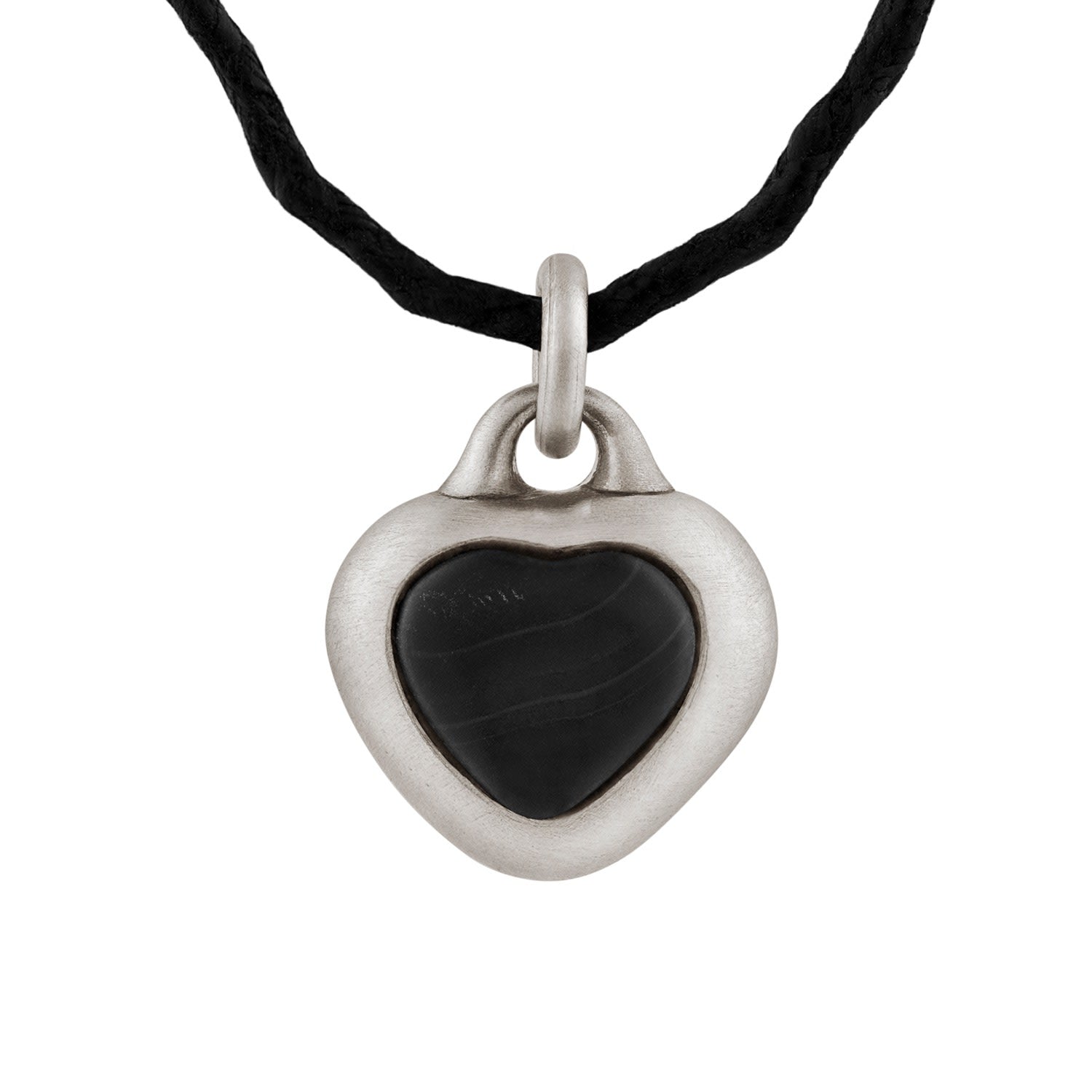 Framed Black Stone Heart Pendant In Sterling Silver