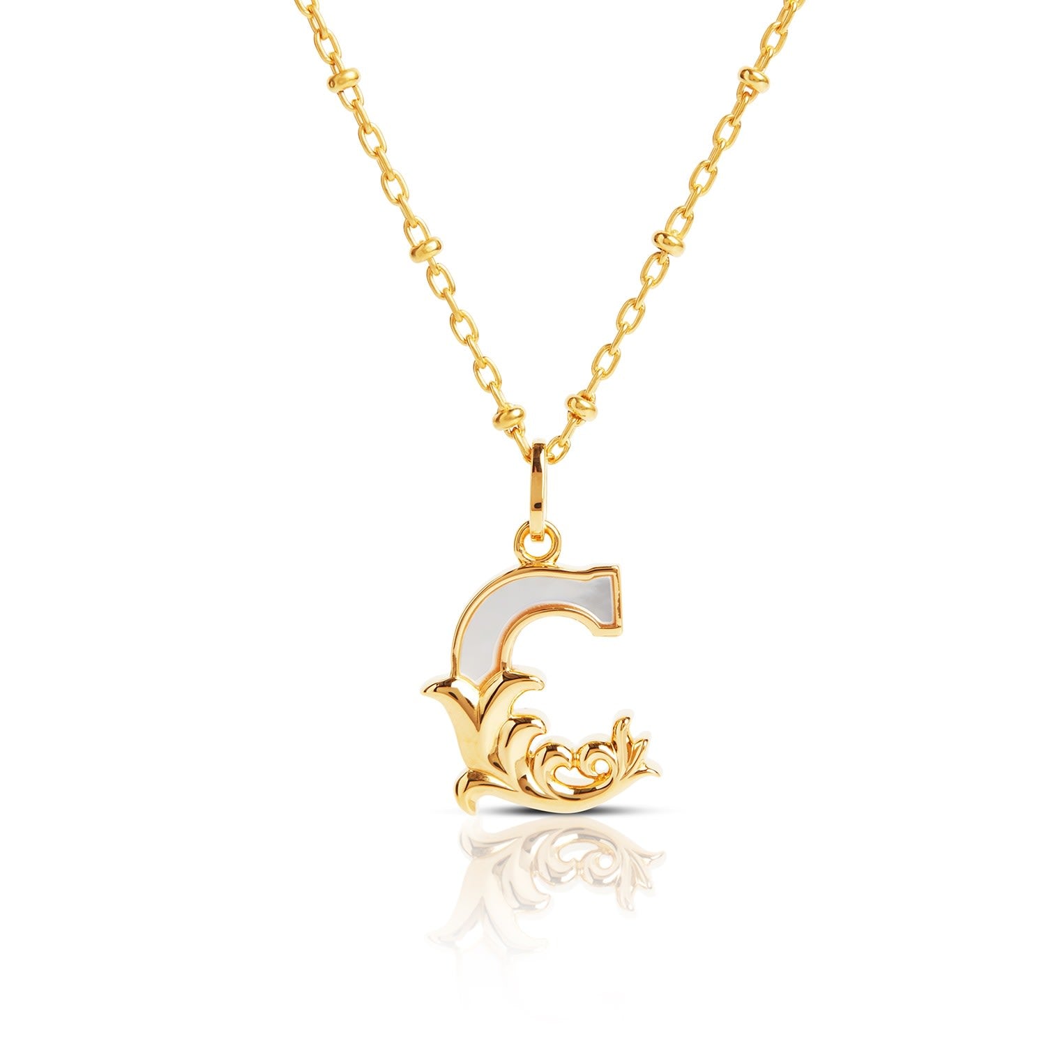Gold Plated C Initial Necklace With Mother Of Pearl