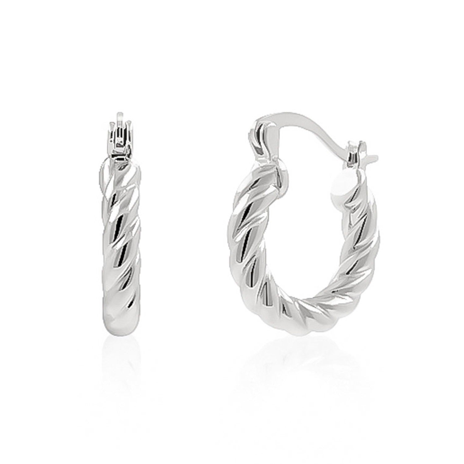 Twisted Rope Silver Creole Hoop Earrings