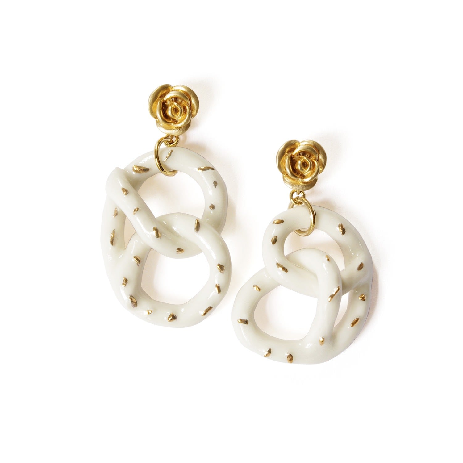 Golden Rose & Salted Porcelain Pretzel Earrings