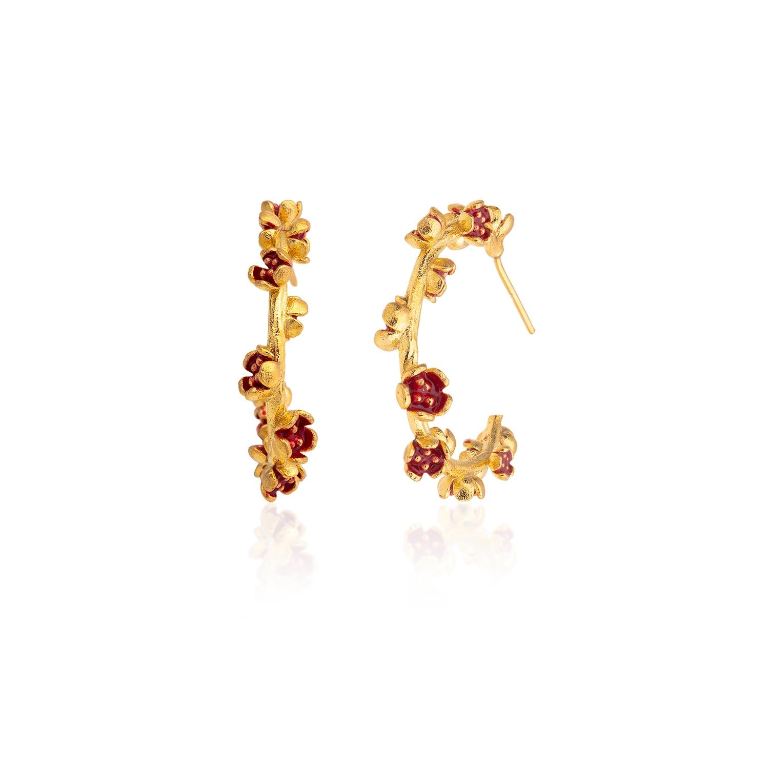 Large Red Flower Hoop Earrings