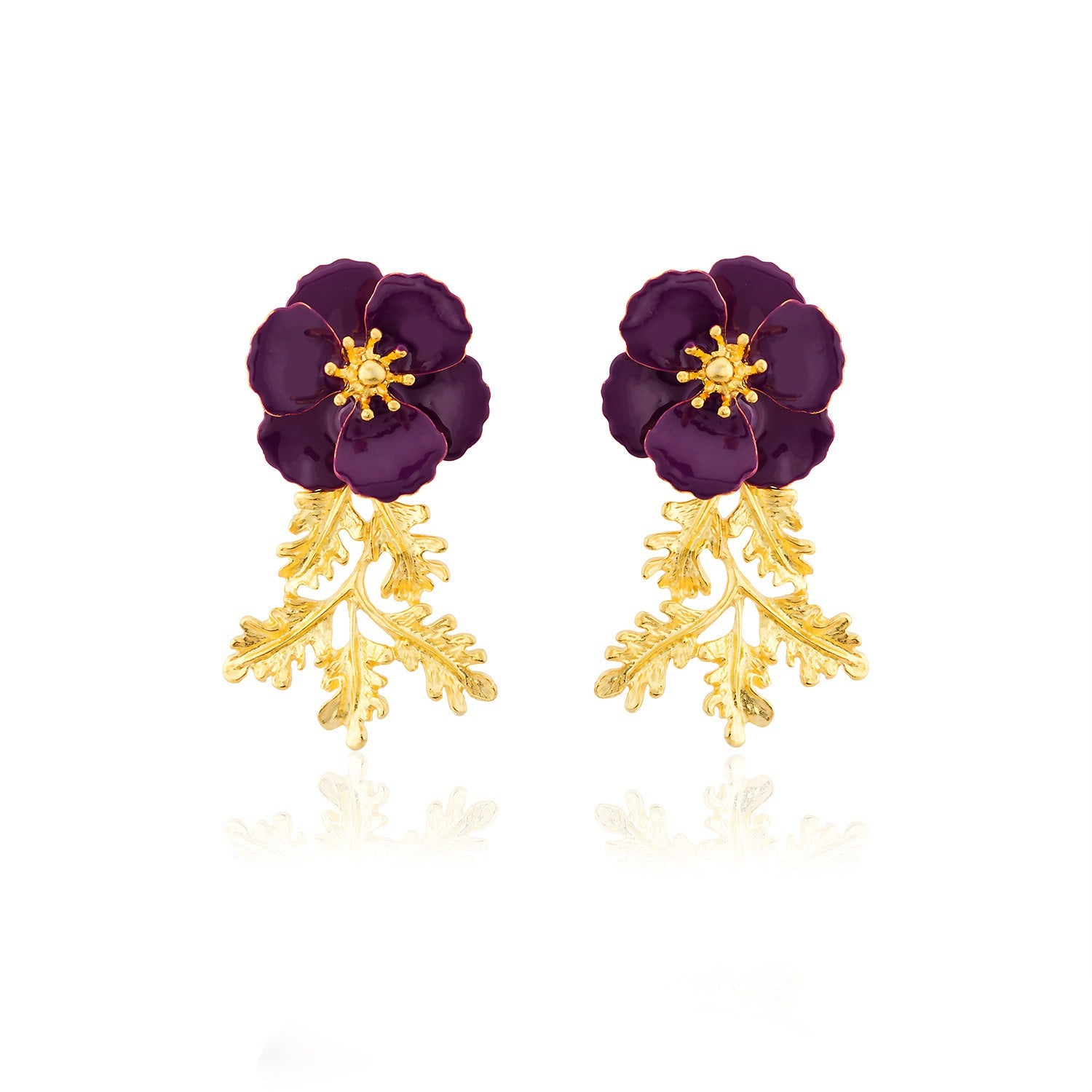 Purple Leafy Blossom Flower Earrings