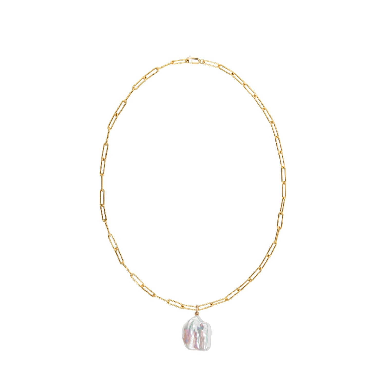 Aetia Flat Baroque Pearl Chain Necklace - Gold