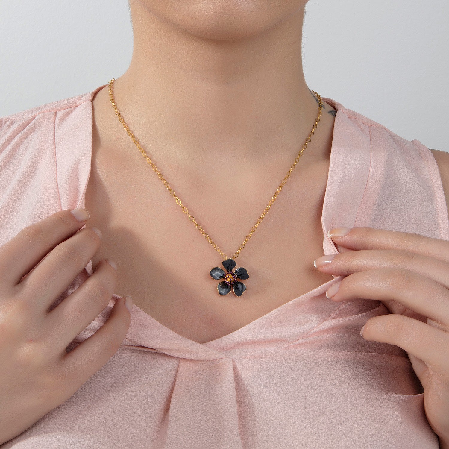 Grey Cherry Blossom Flower Necklace