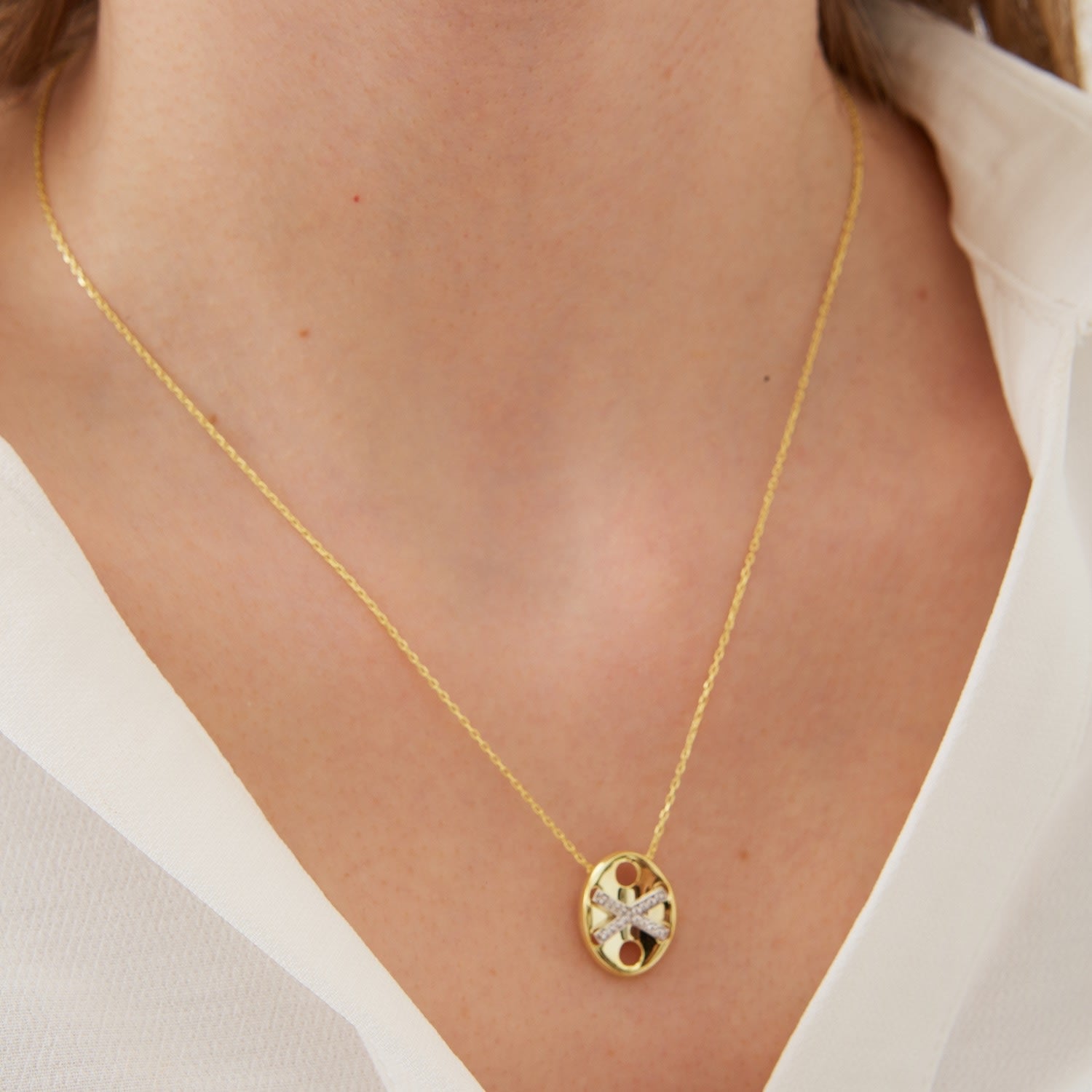 X Necklace Elyptical Sterling Silver