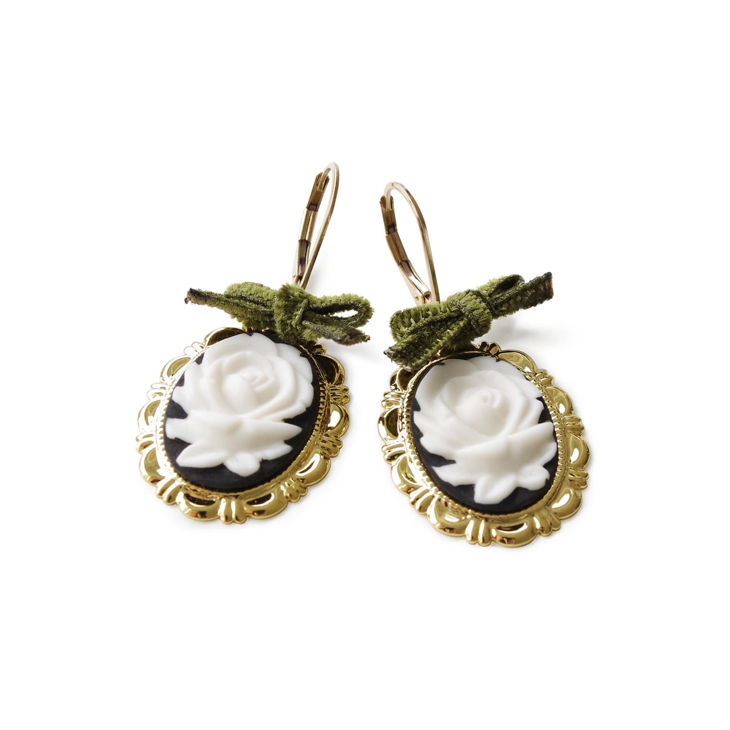 Dark Romance Rose Oval Porcelain Cameo Earrings