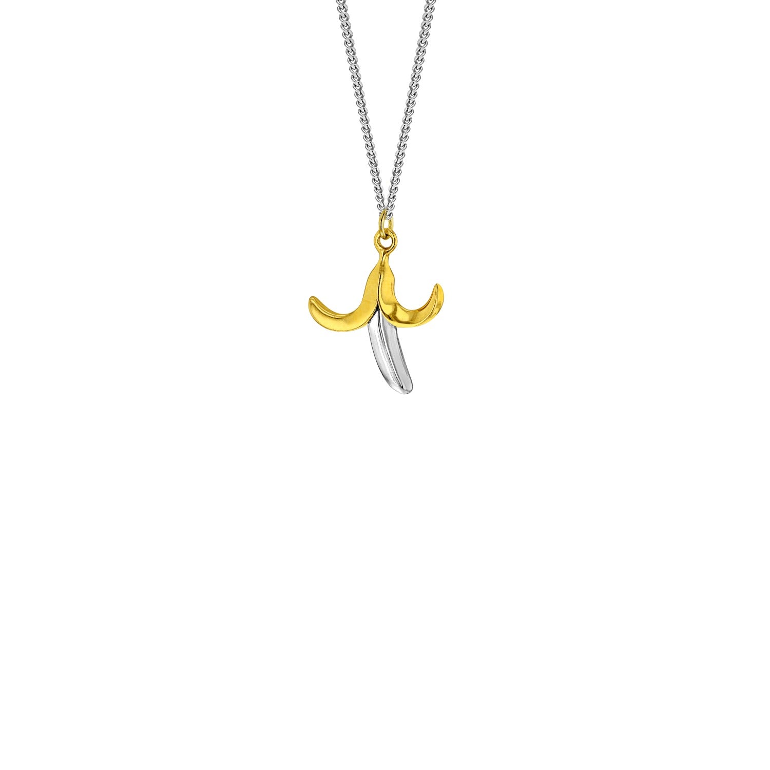 Mini Banana Pendant 2Tone 18Kt Gold-Plate & Sterling Silver On Silver Chain