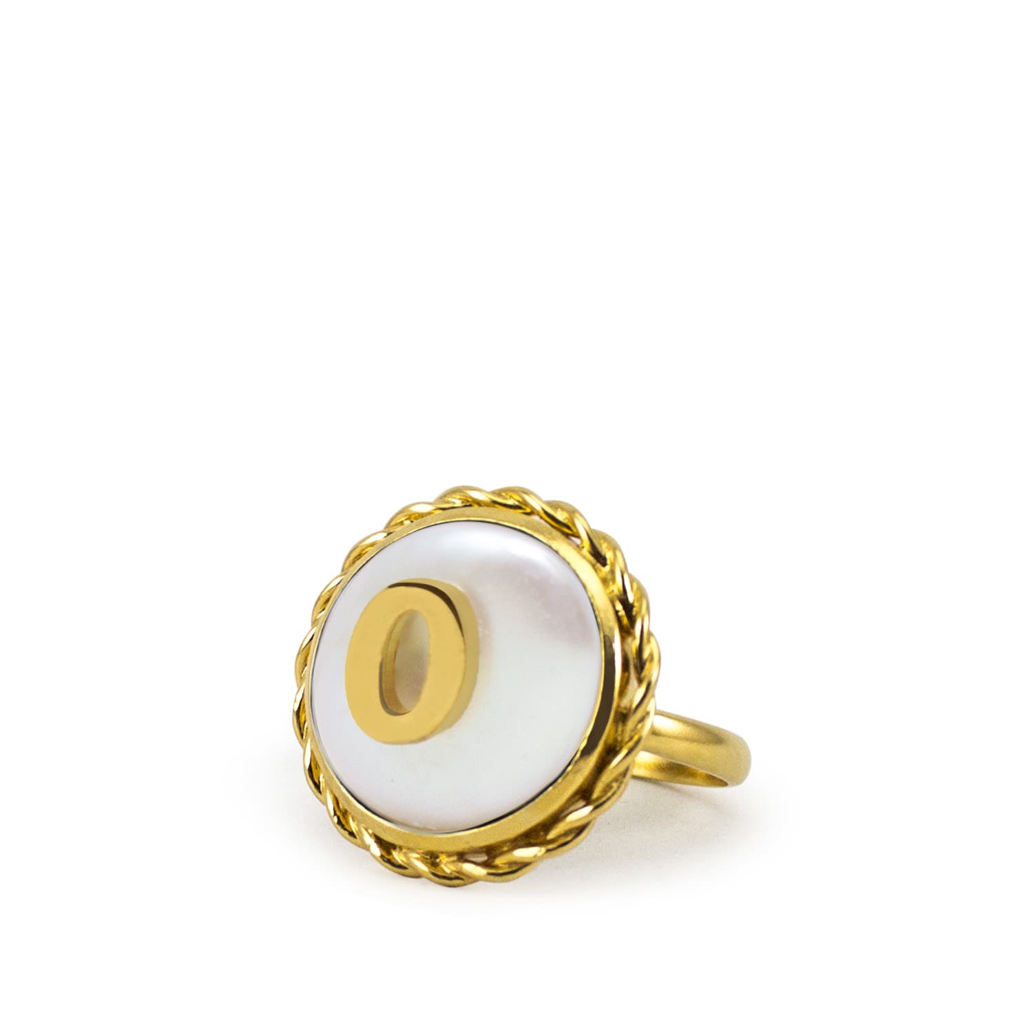 Moonglow Gold-Plated Initial O Pearl Ring