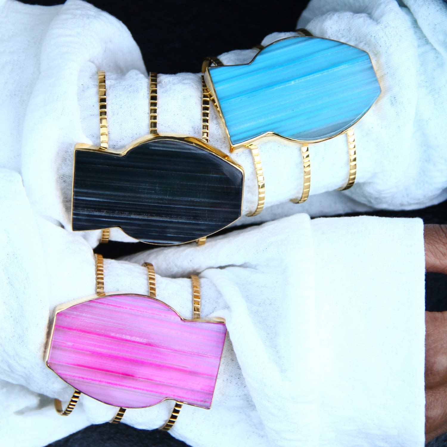 Black Grey Gemstone Gold Body Cuff Bracelet