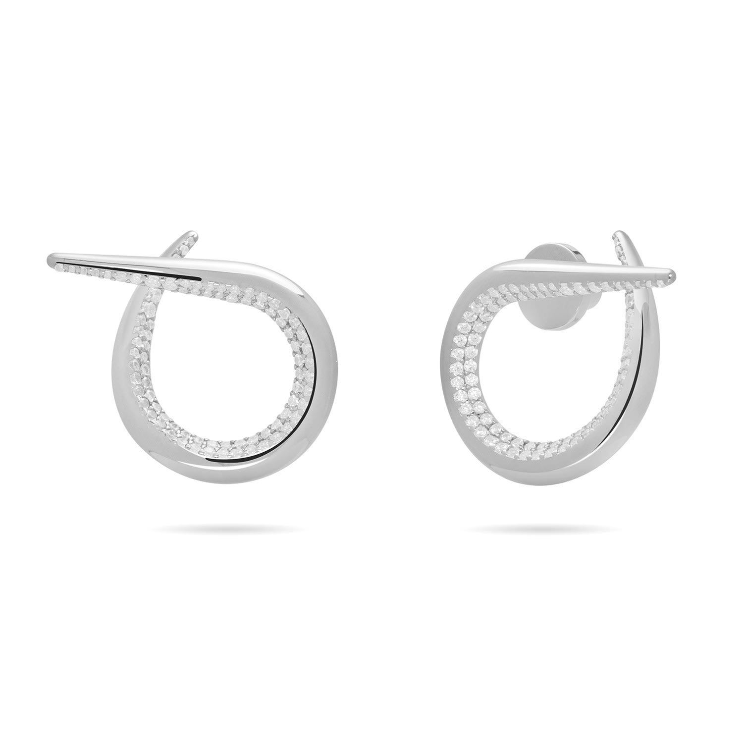 Open Twist Waterdrop Pave Earrings - Silver
