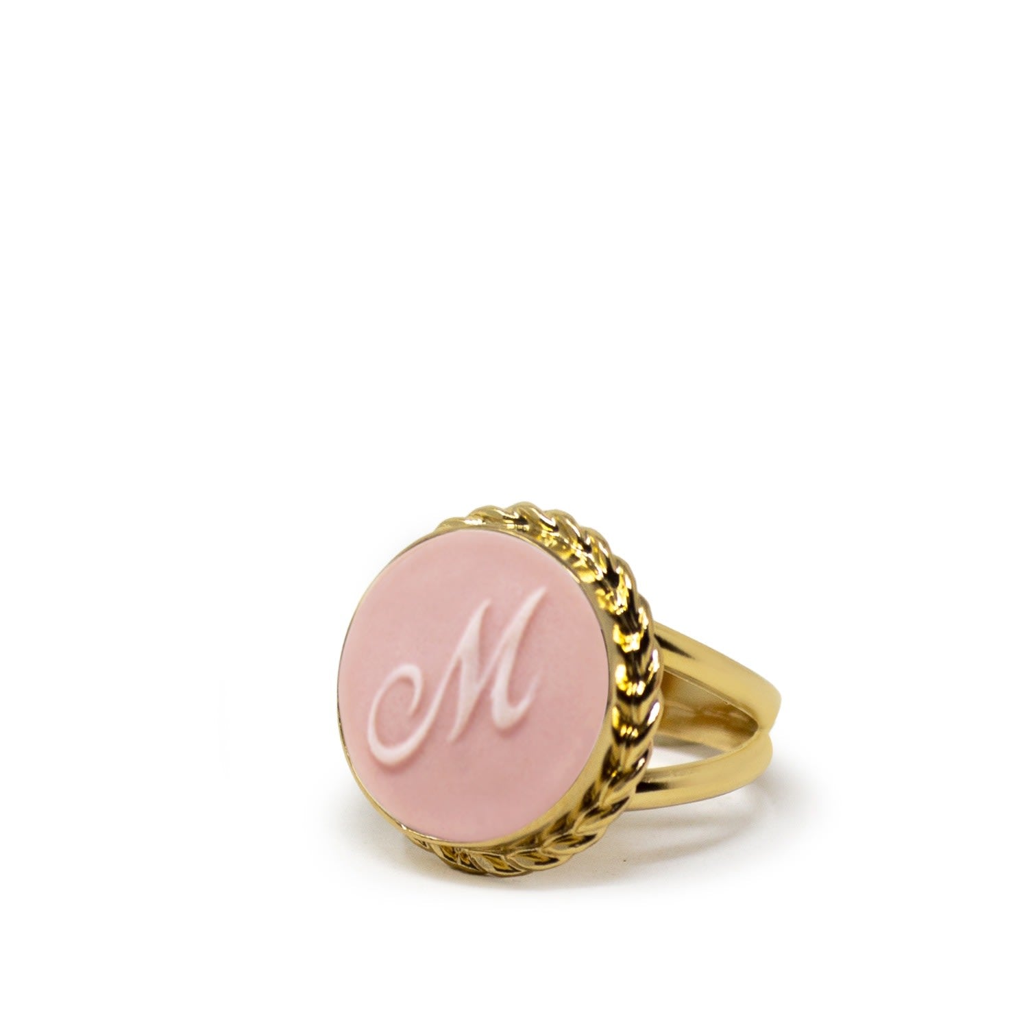 Gold Vermeil Pink Cameo Ring Initial M
