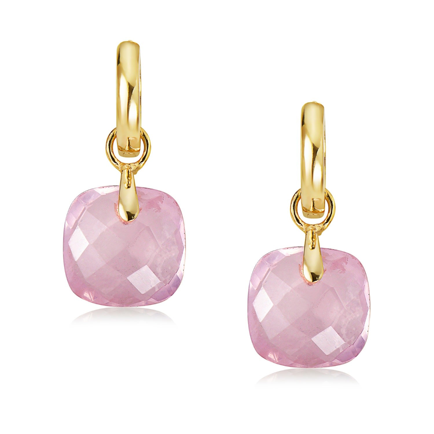 18K Gold Plated Hoops- Rose Quartz