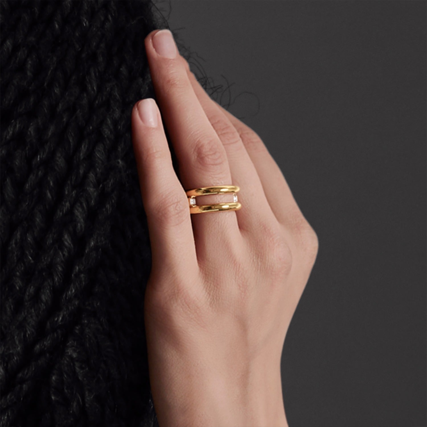 Round And Square Triple Band Convertible Ring With Cz - Rose Gold