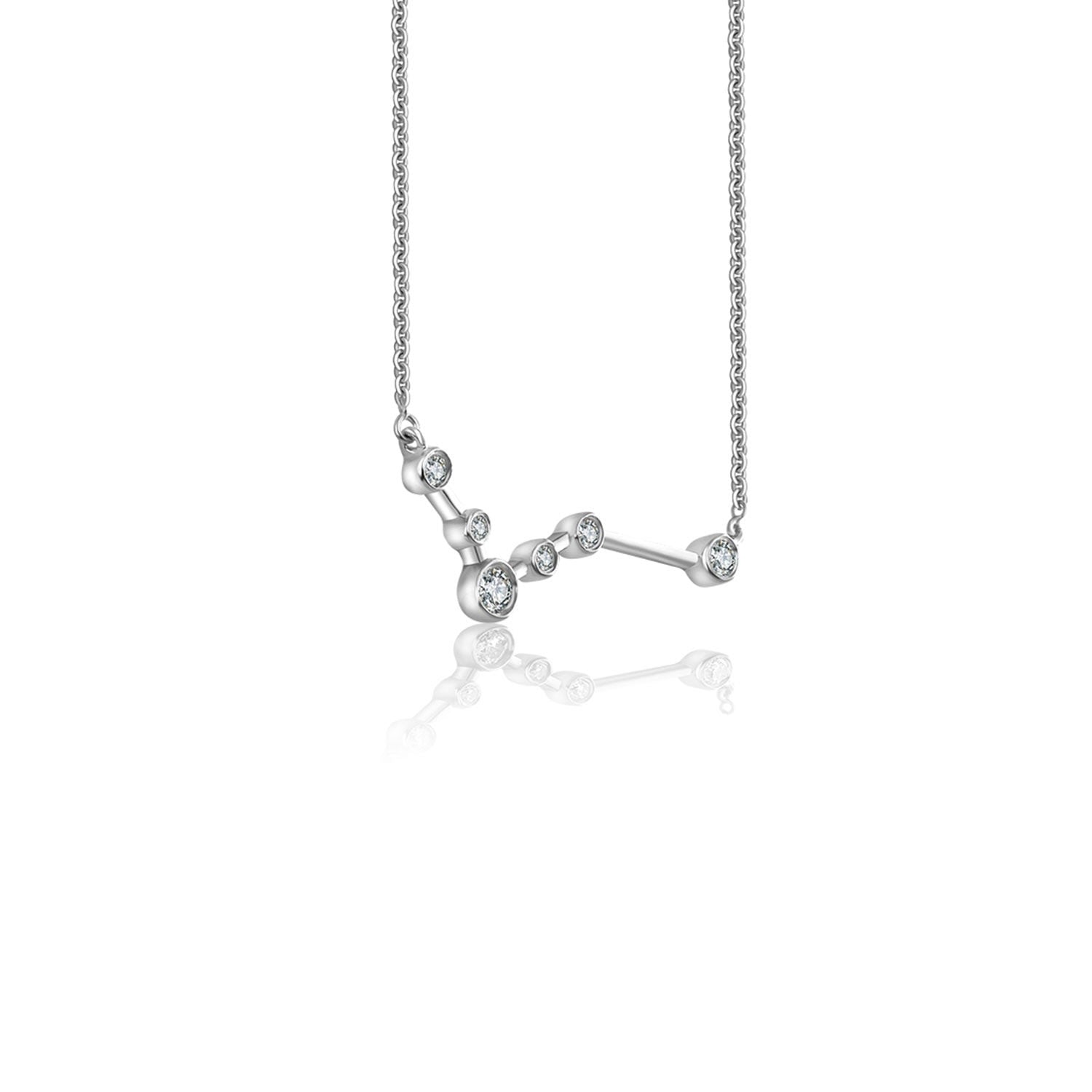 Pisces Zodiac Constellation Necklace 18K White Gold & Diamond