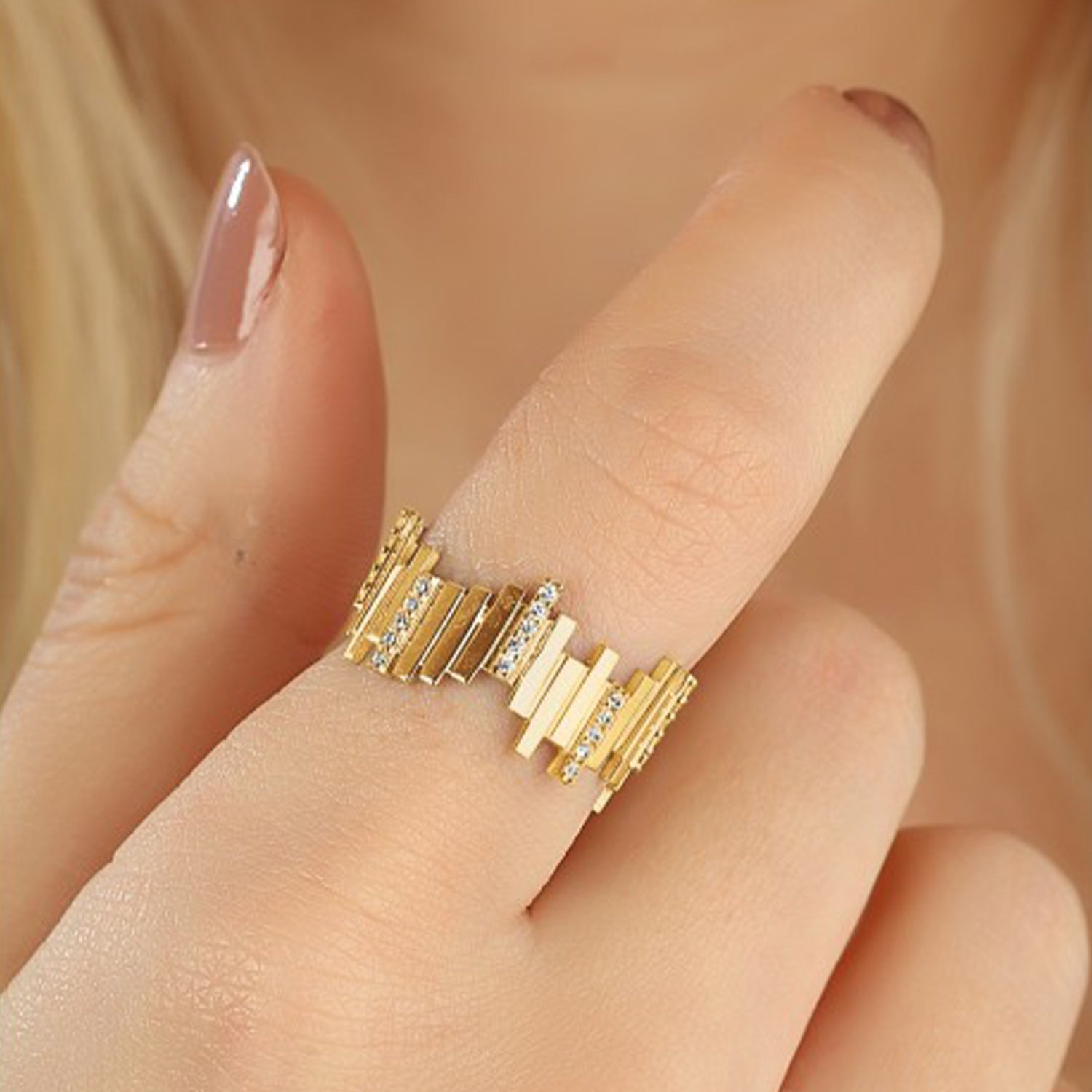 New Multiple Bar Sterling Silver Ring - Gold