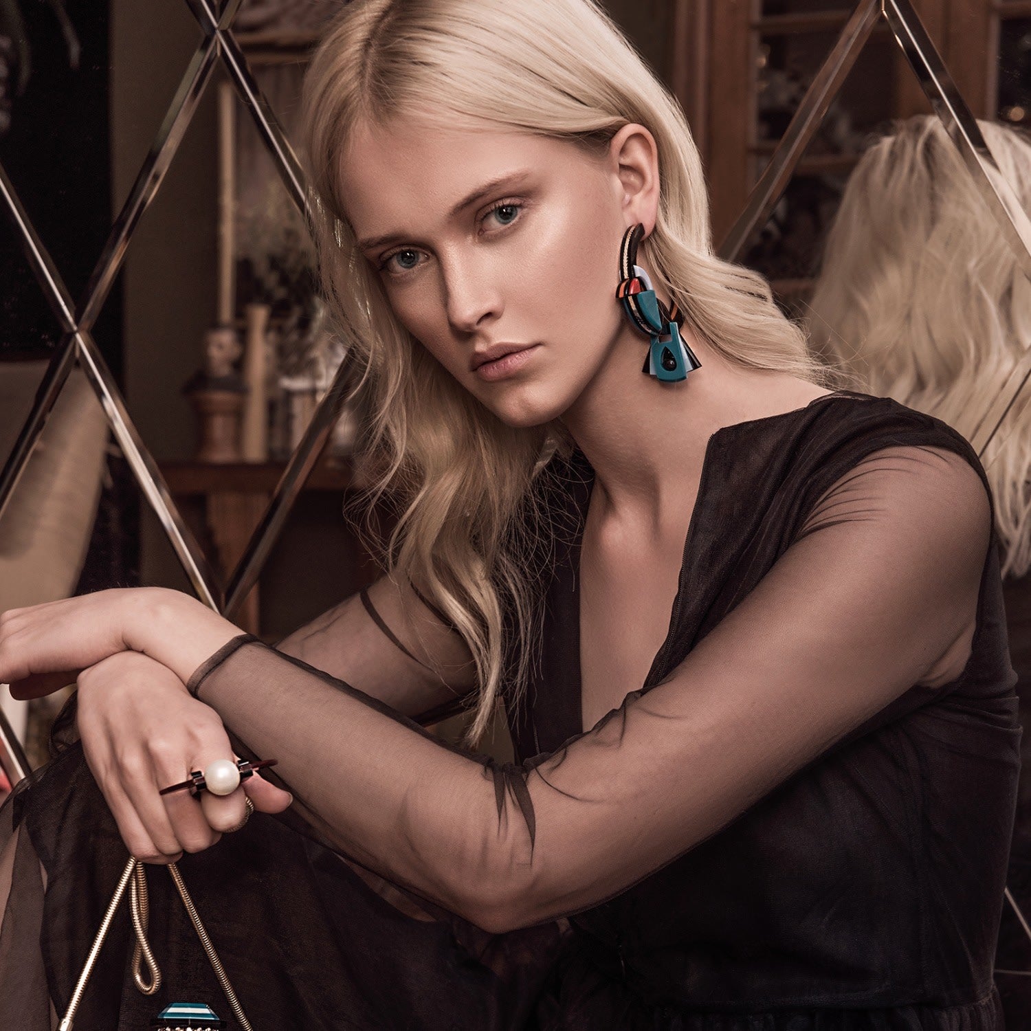 Handmade Acrylic Earrings Hoops Birds Pale Green