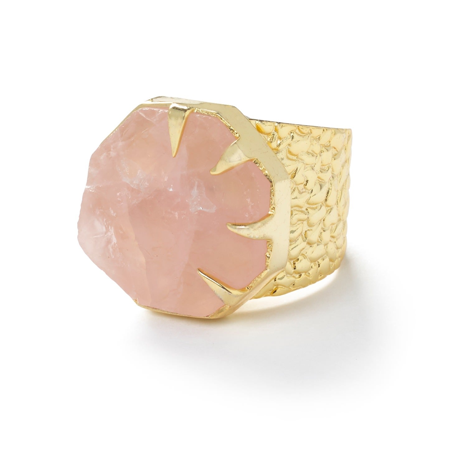 Hold On Rose Quartz Gold Adjustable Statement Ring