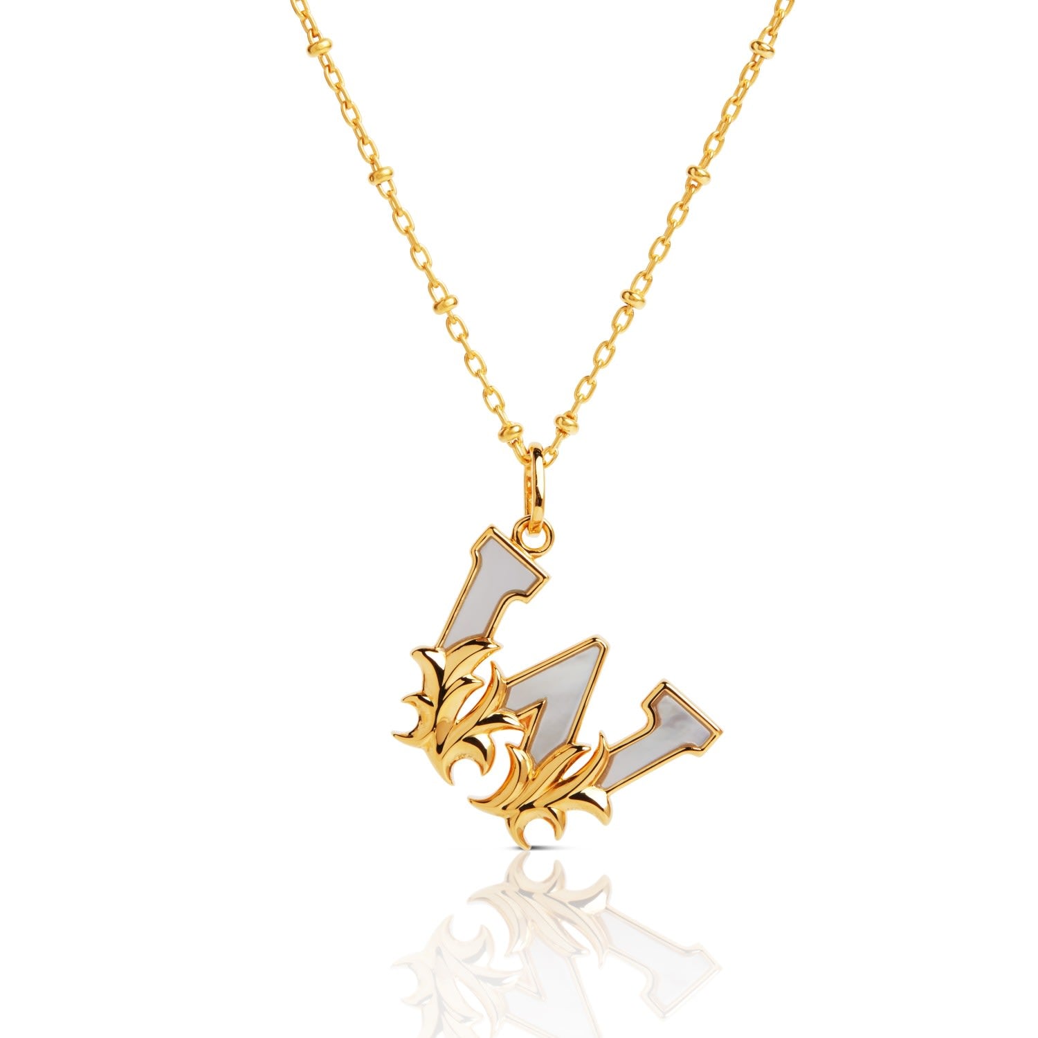 Gold Plated W Initial Necklace With Mother Of Pearl