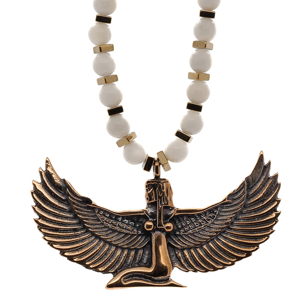 Egyptian Goddess Isis Pendant Spiritual Beaded Necklace - White