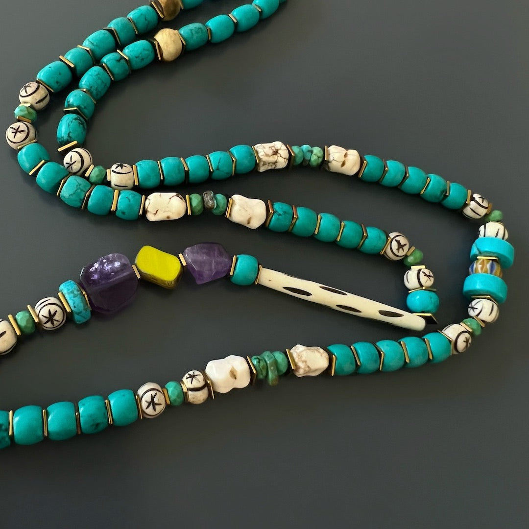 Turquoise Gemstone Beaded Long Necklace - Turquoise
