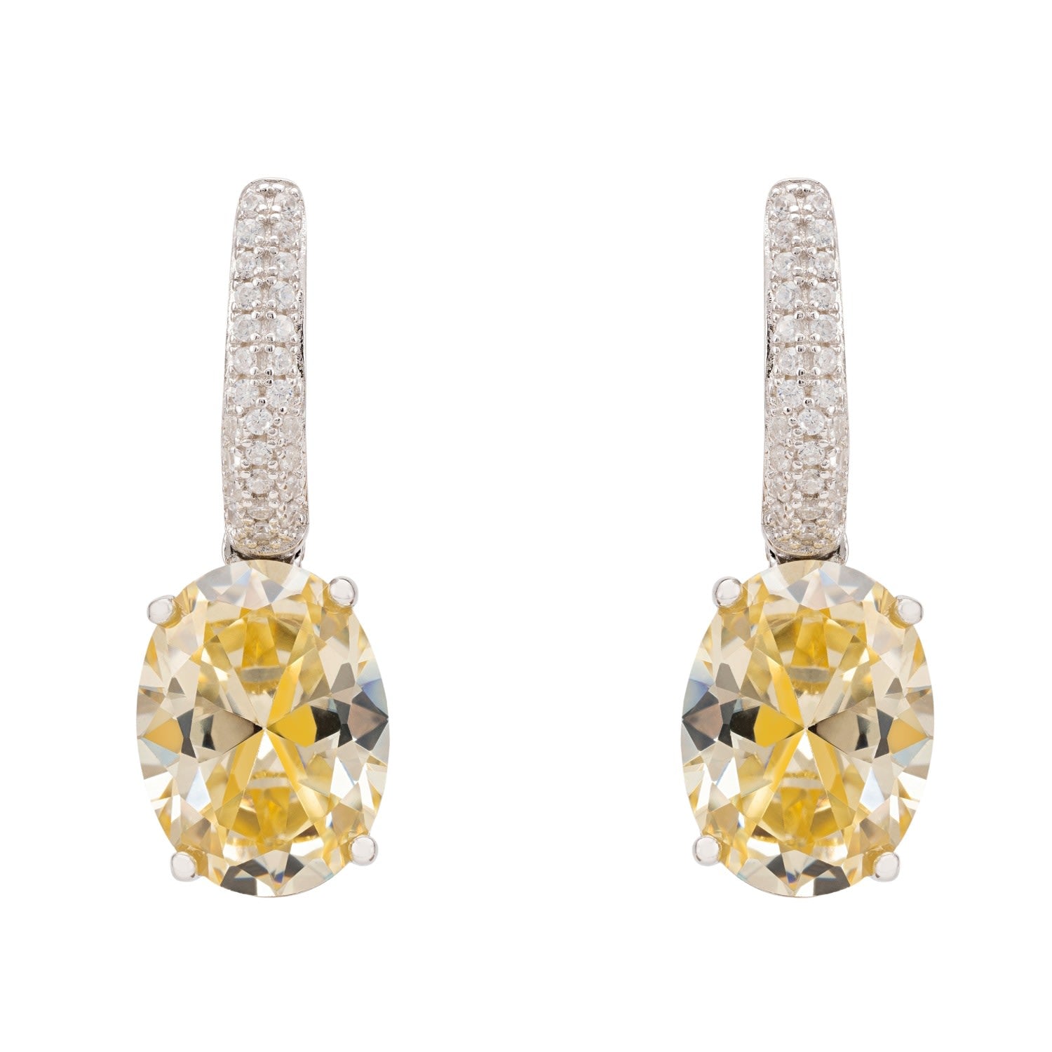 Alexandra Oval Drop Earrings Silver Yellow Topaz