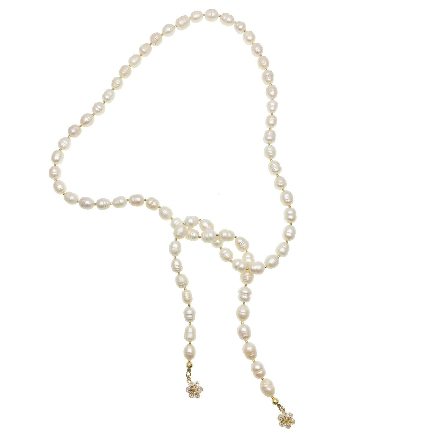 Freshwater Pearl With Snowflake Charms Open Ended Long Necklace