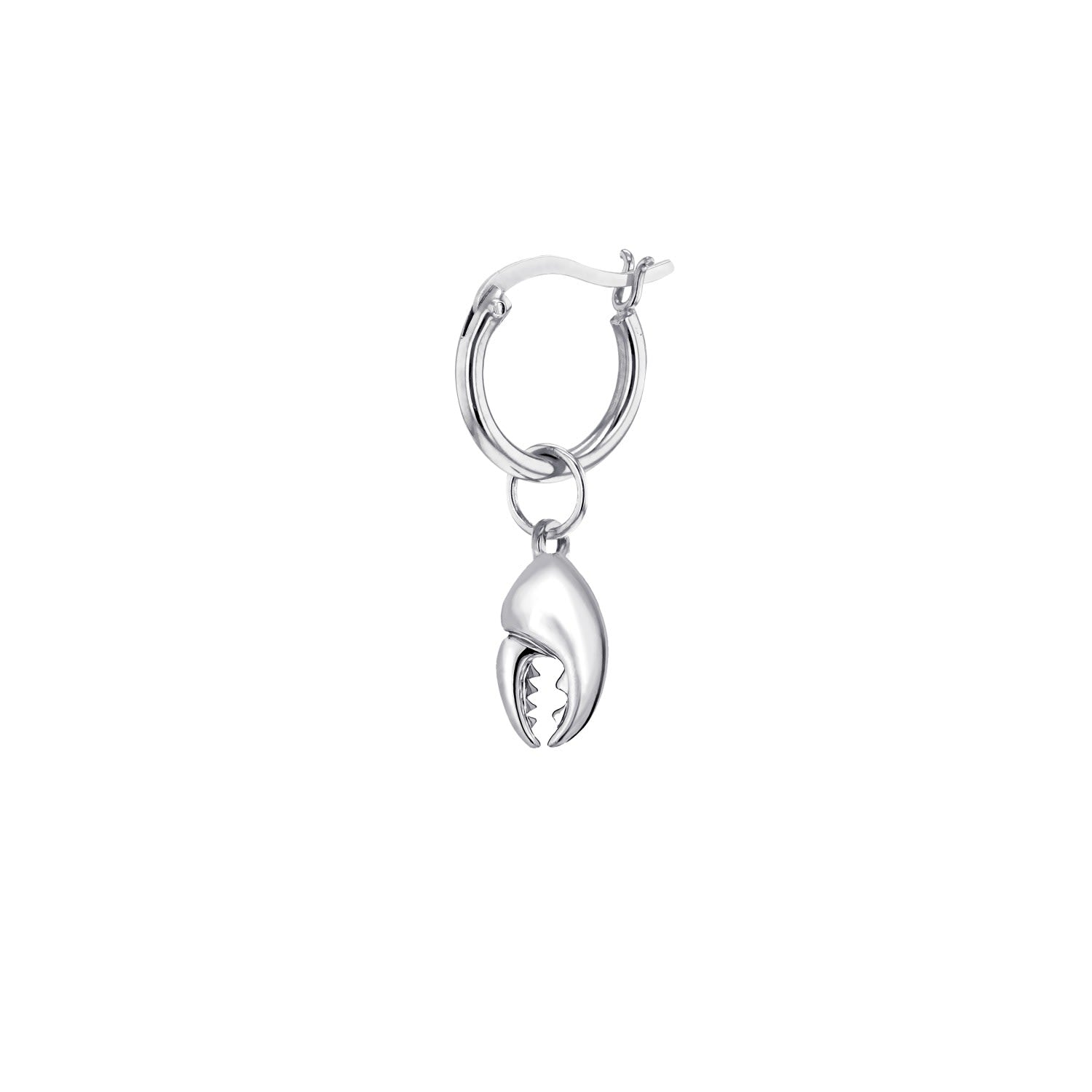 Mini Crab Claw Charm In Sterling Silver On Silver Hoop
