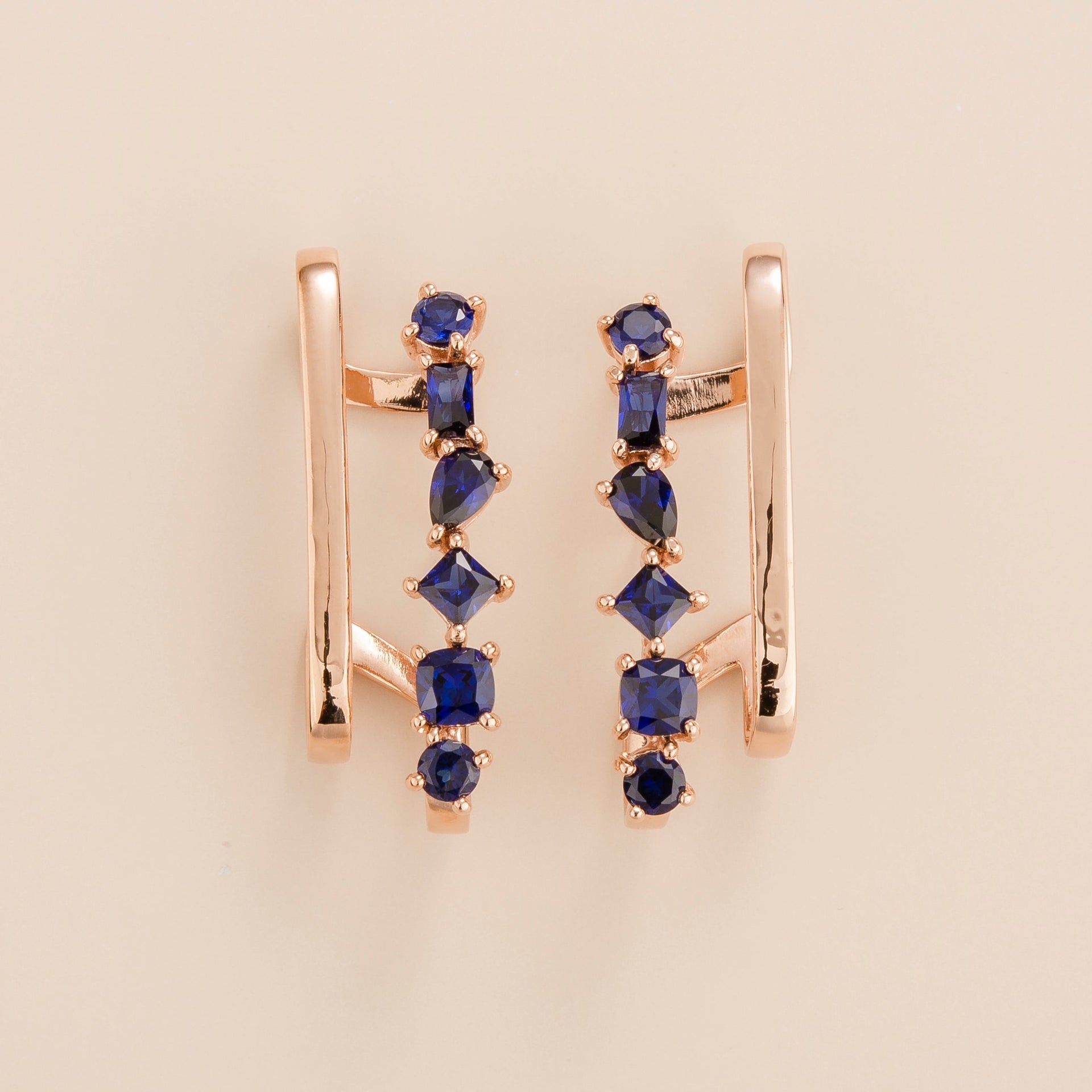 Serene Rose Gold Earrings In Blue Sapphire