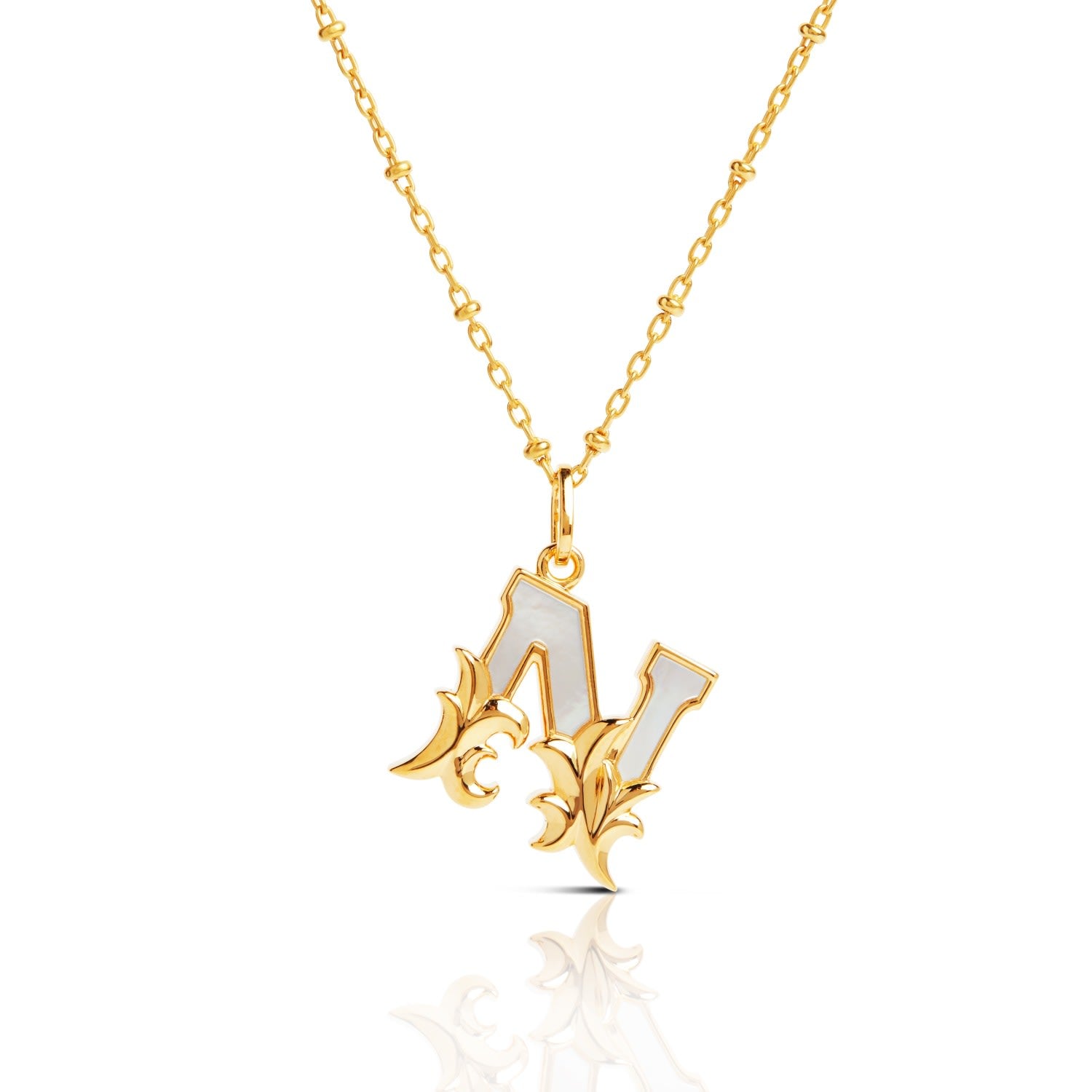 Gold Plated N Initial Necklace With Mother Of Pearl