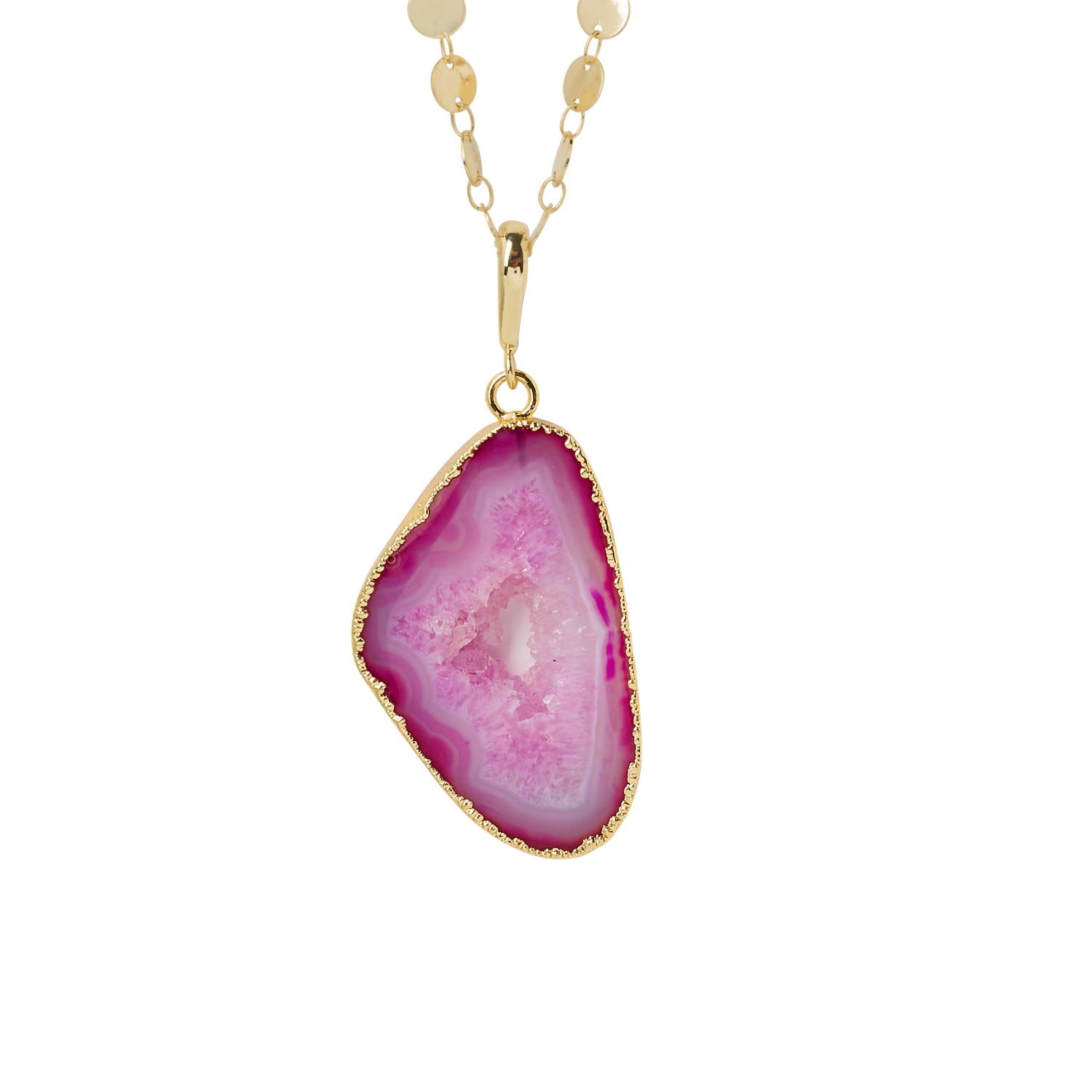 Ultra Fuchsia Pink Agate Super-Long Gold Pendant Necklace