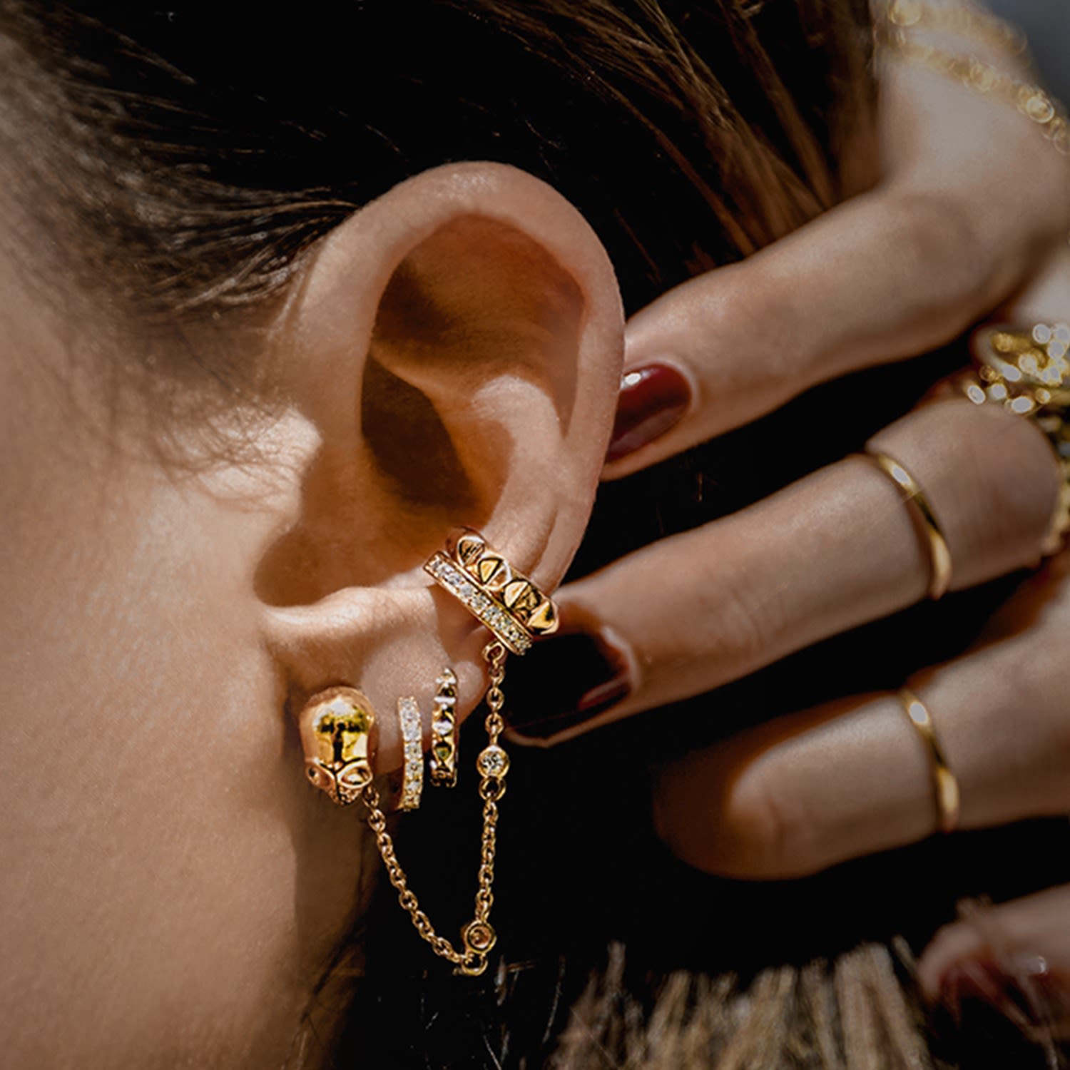 Light Huggie Earrings With Man Made White Cz Diamond Stimulant In Sterling Silver & 18K Gold Vermeil