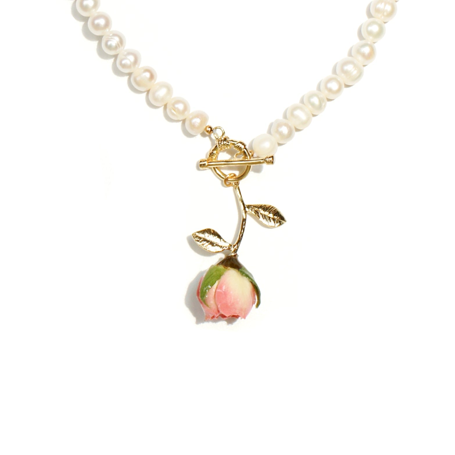 Real Flower Bella Rosa Rosebud & Freshwater Pearl Necklace