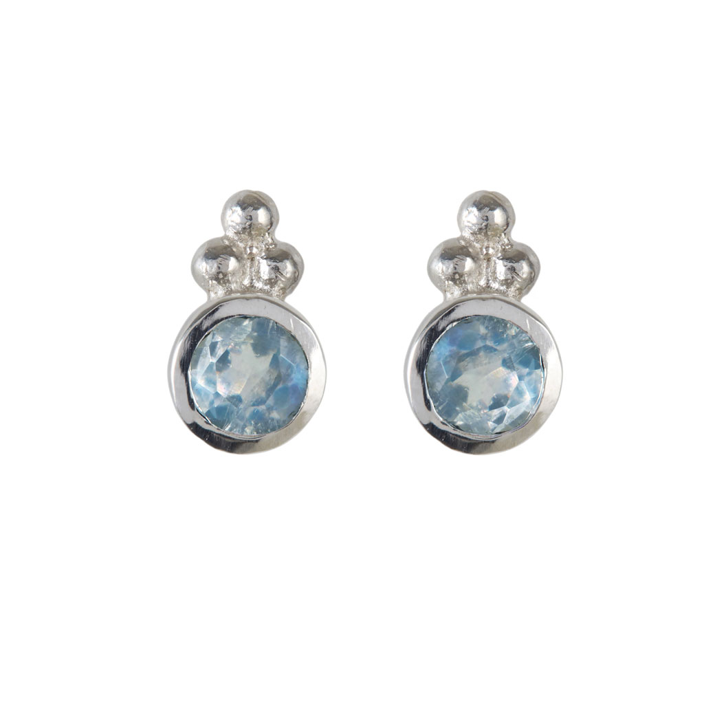 Holi Jewel Silver Stud Earrings - Blue Topaz