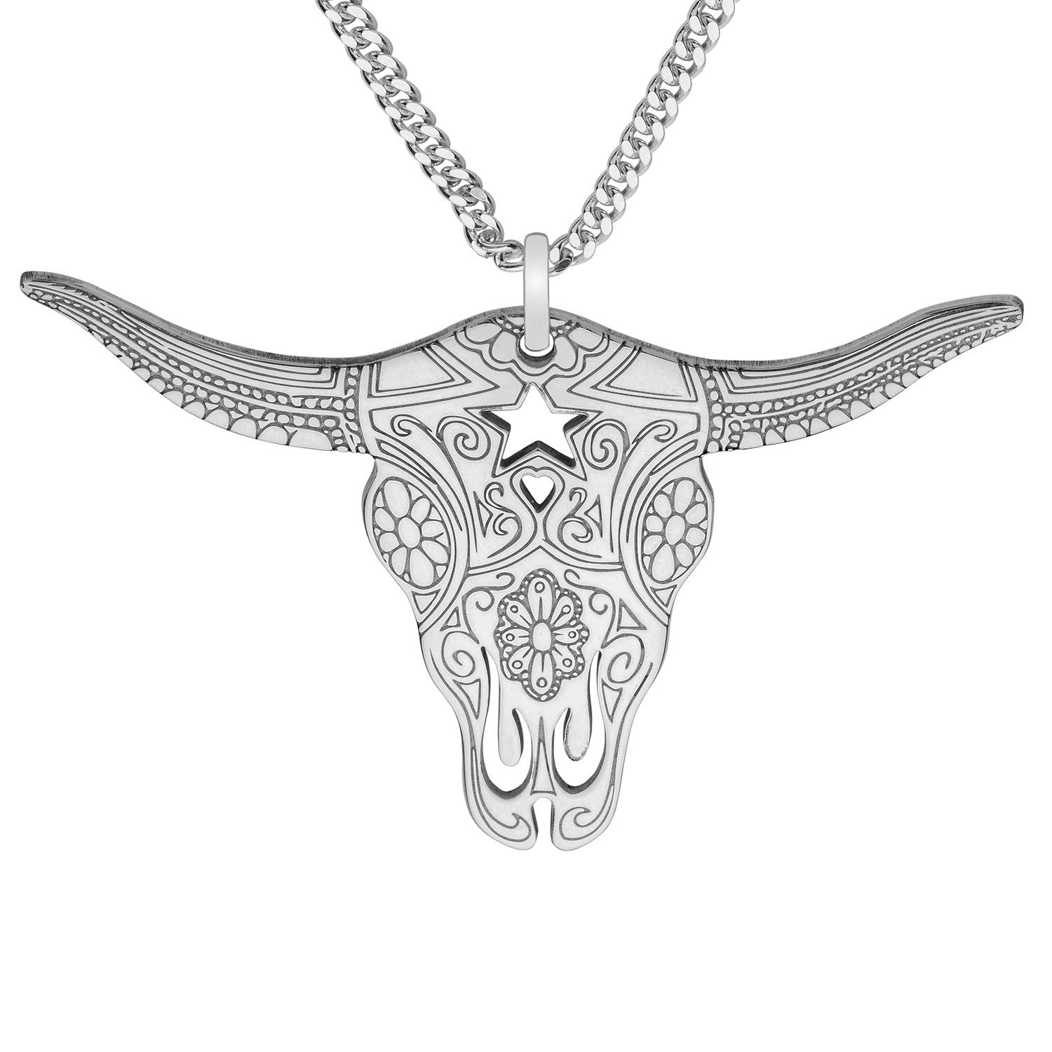 Medium Silver Classic Texas Longhorn Necklace