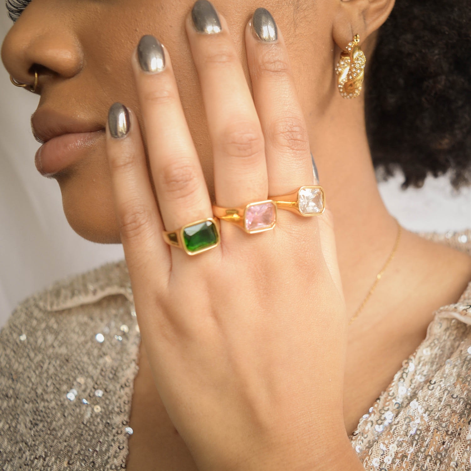 Emerald Green Moon Ring