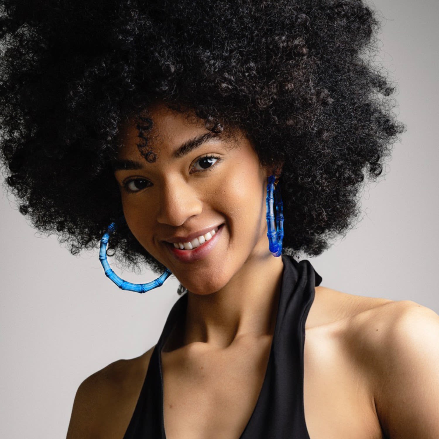 Xl Bamboo Hoop Earrings In Blue