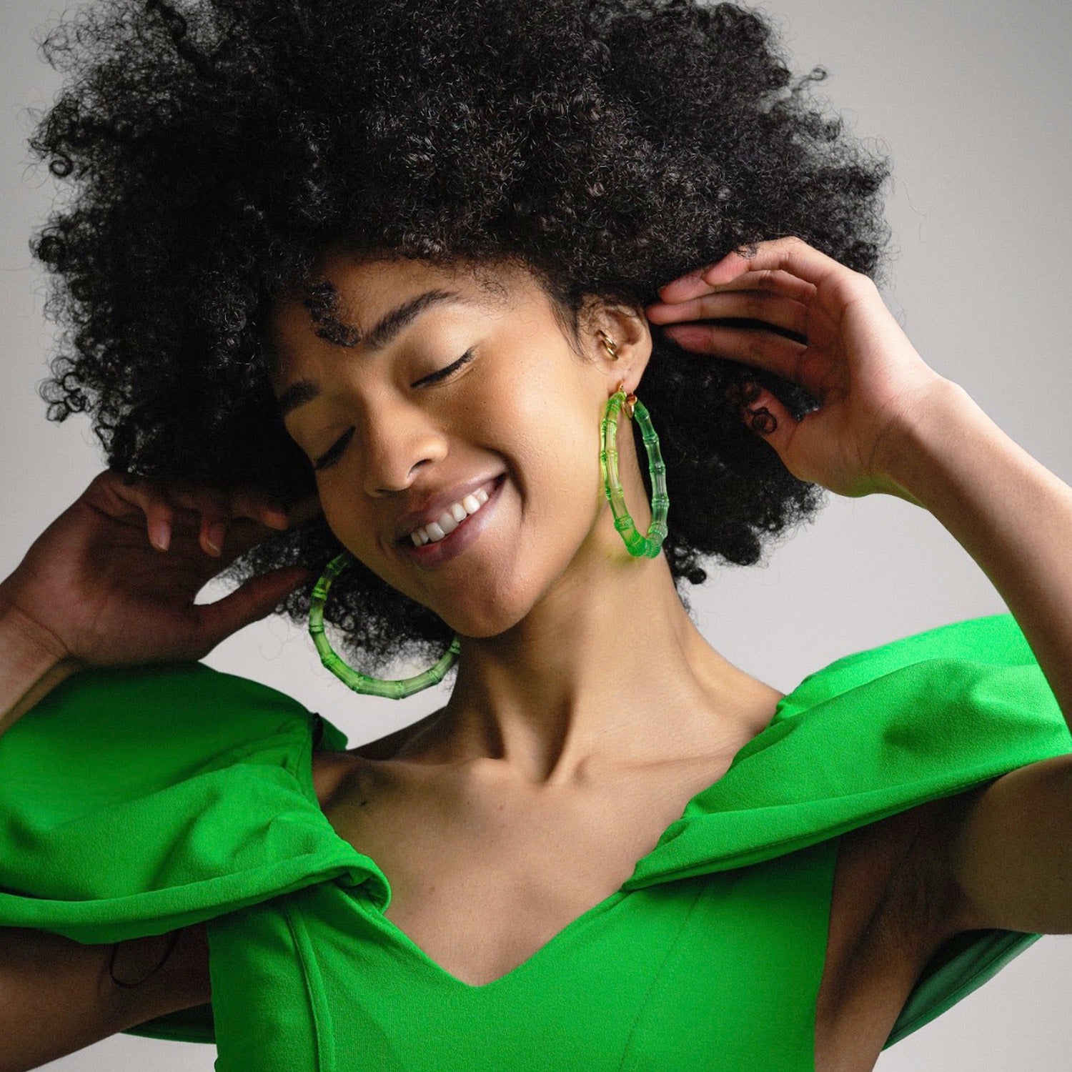 Xl Bamboo Hoop Earrings In Lime Green