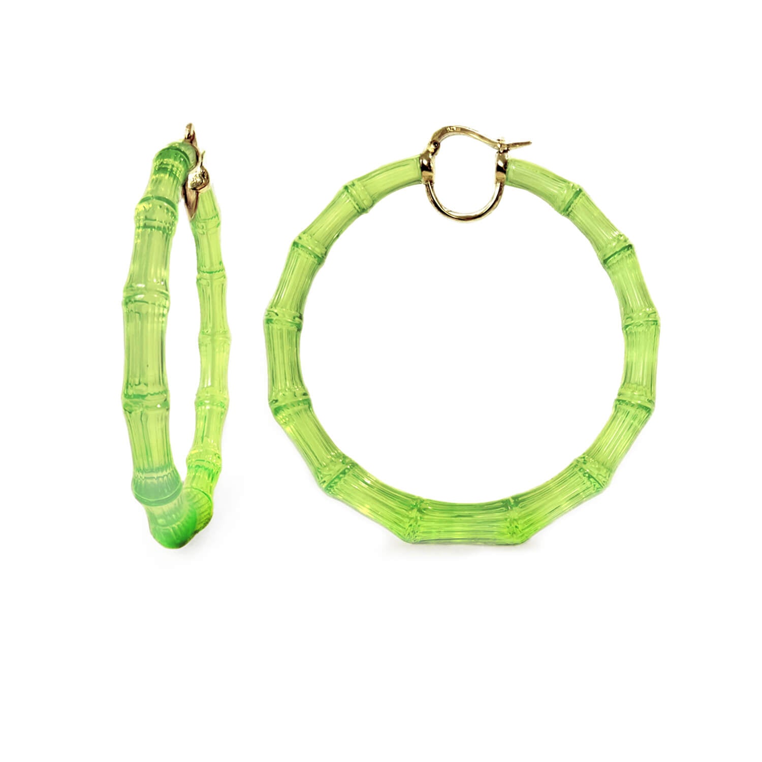Xl Bamboo Hoop Earrings In Lime Green