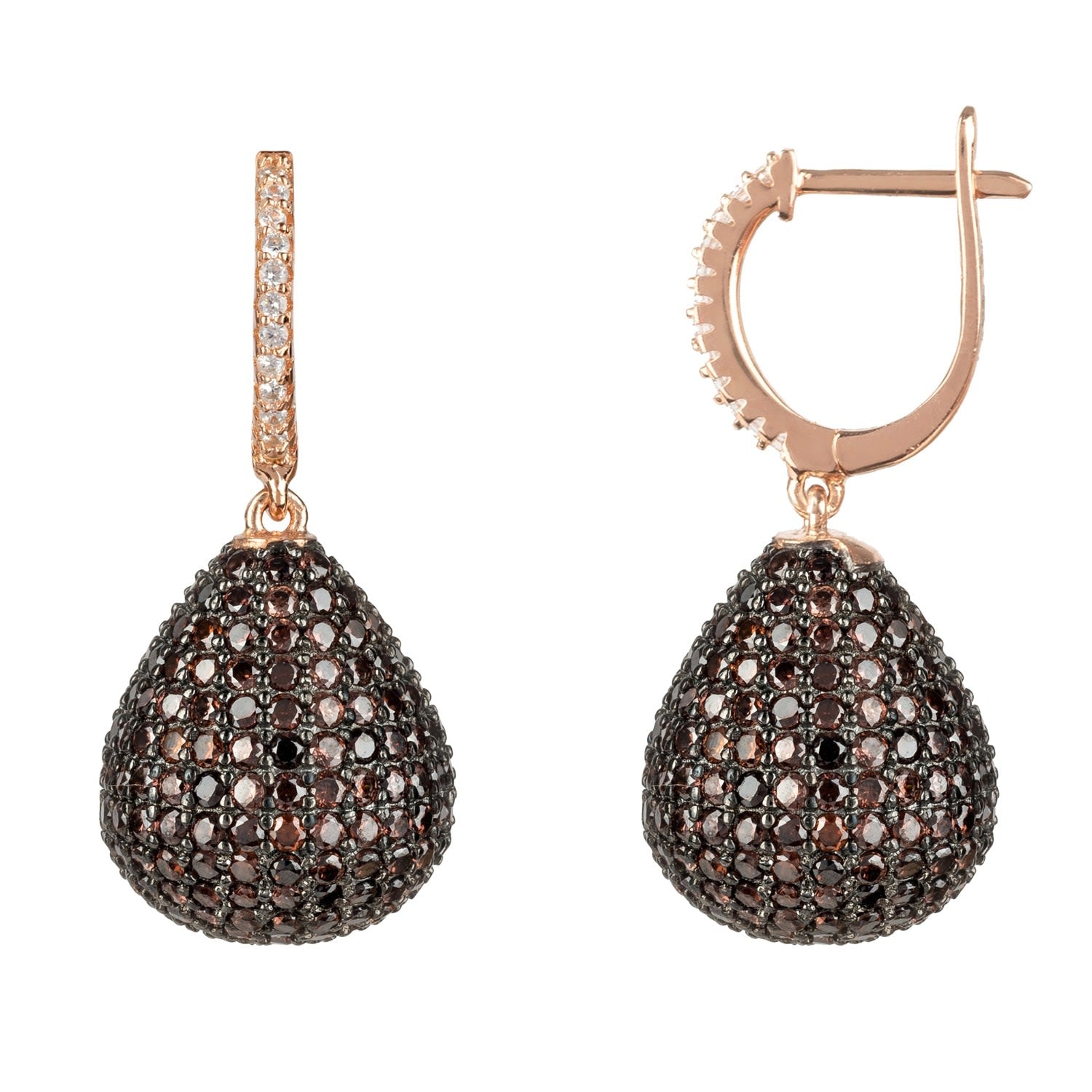 Valerie Pear Drop Gemstone Earring Rosegold Chocolate Cz