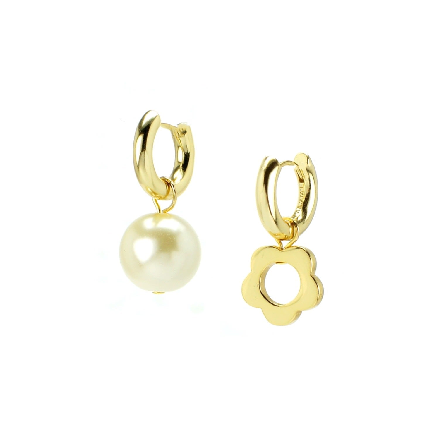 Flower Power Mismatched Huggie Hoop Earrings, Gold Vermeil/Sterling Silver