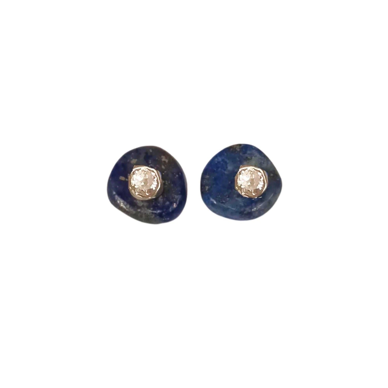 Lapis Lazuli Round Diamond Stud Earrings