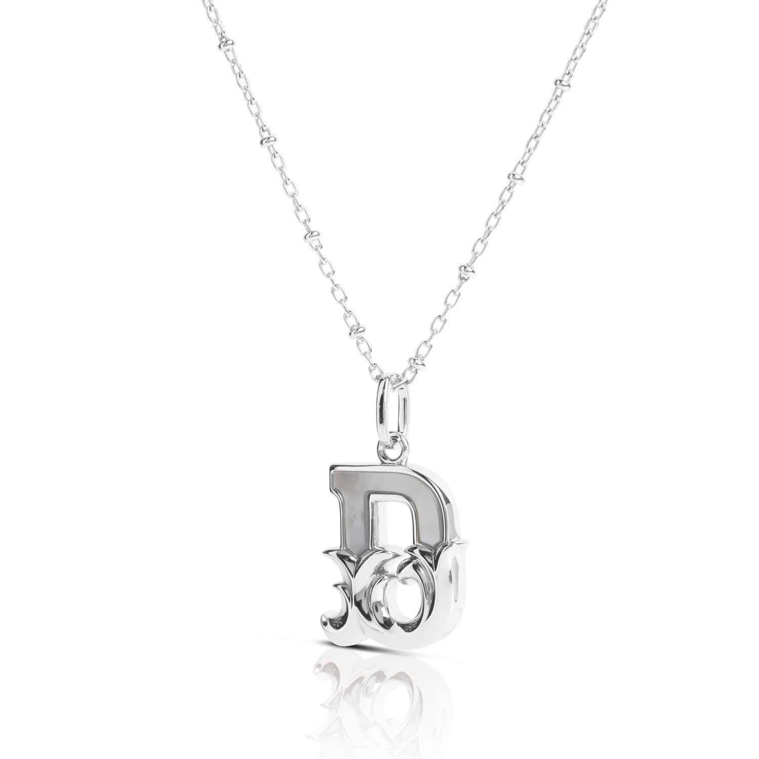 Solid Silver D Initial Necklace With Mother Of Pearl