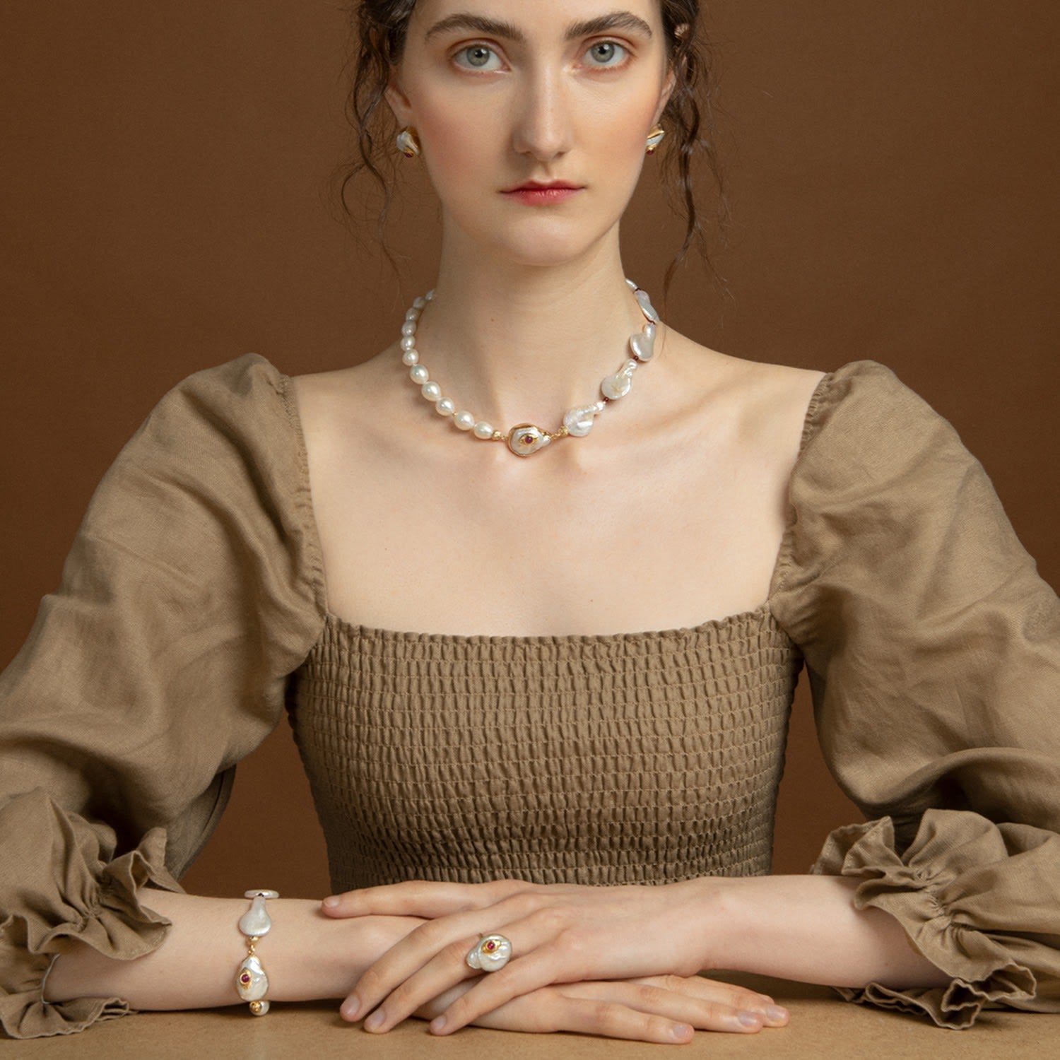 The Eye Gold-Plated Ruby & Pearl Ring