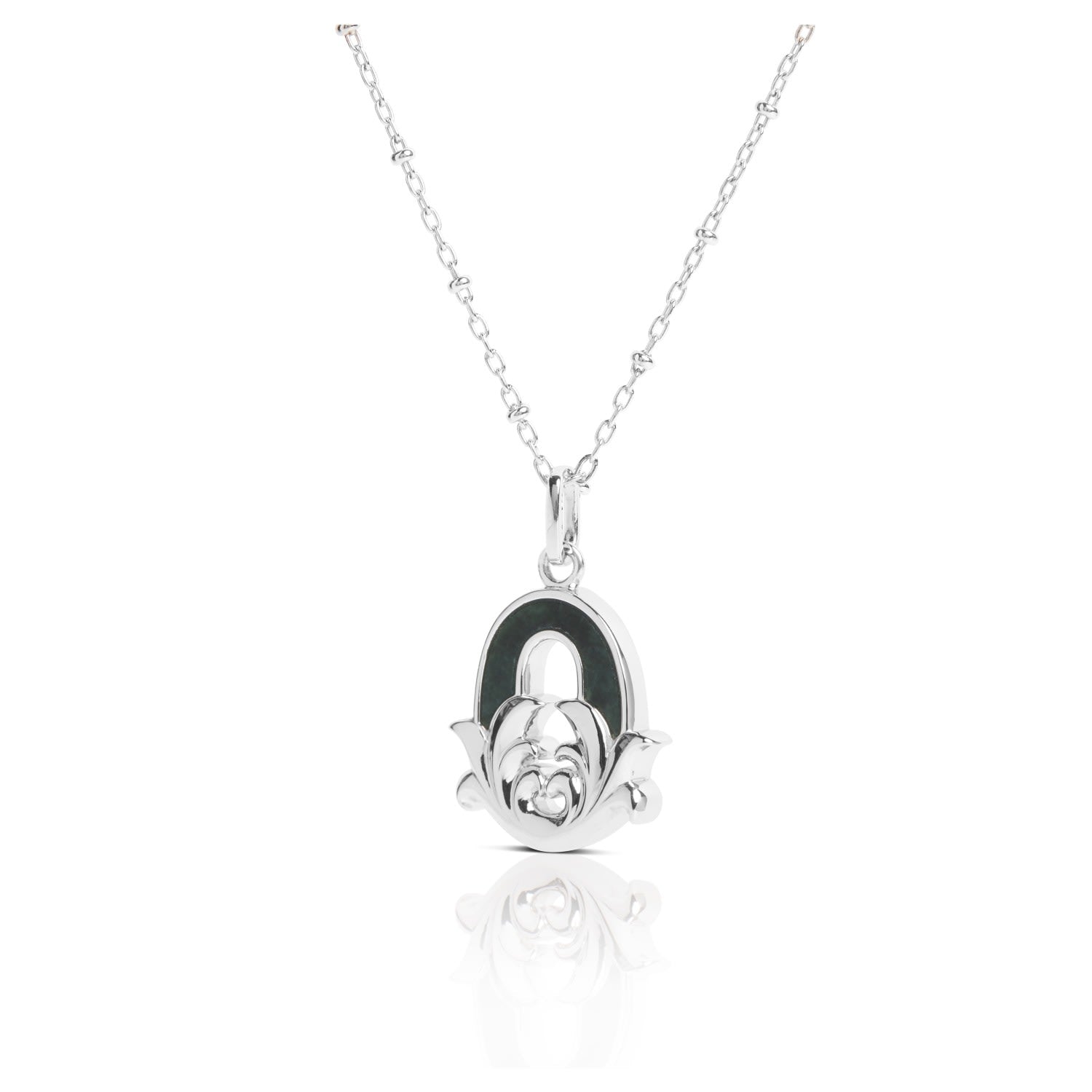 Solid Silver O Initial Necklace With Green Marble