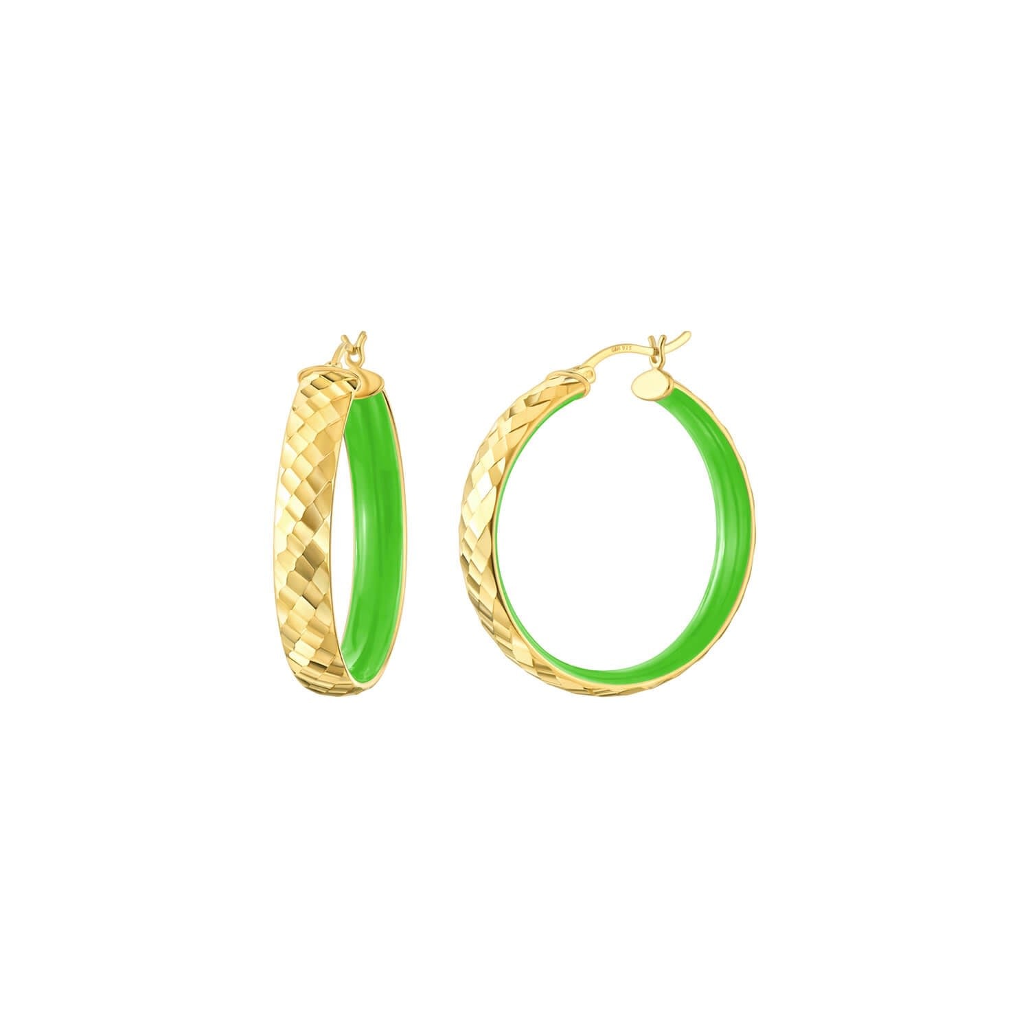 Hammered Hoop Earrings With Neon Green Enamel