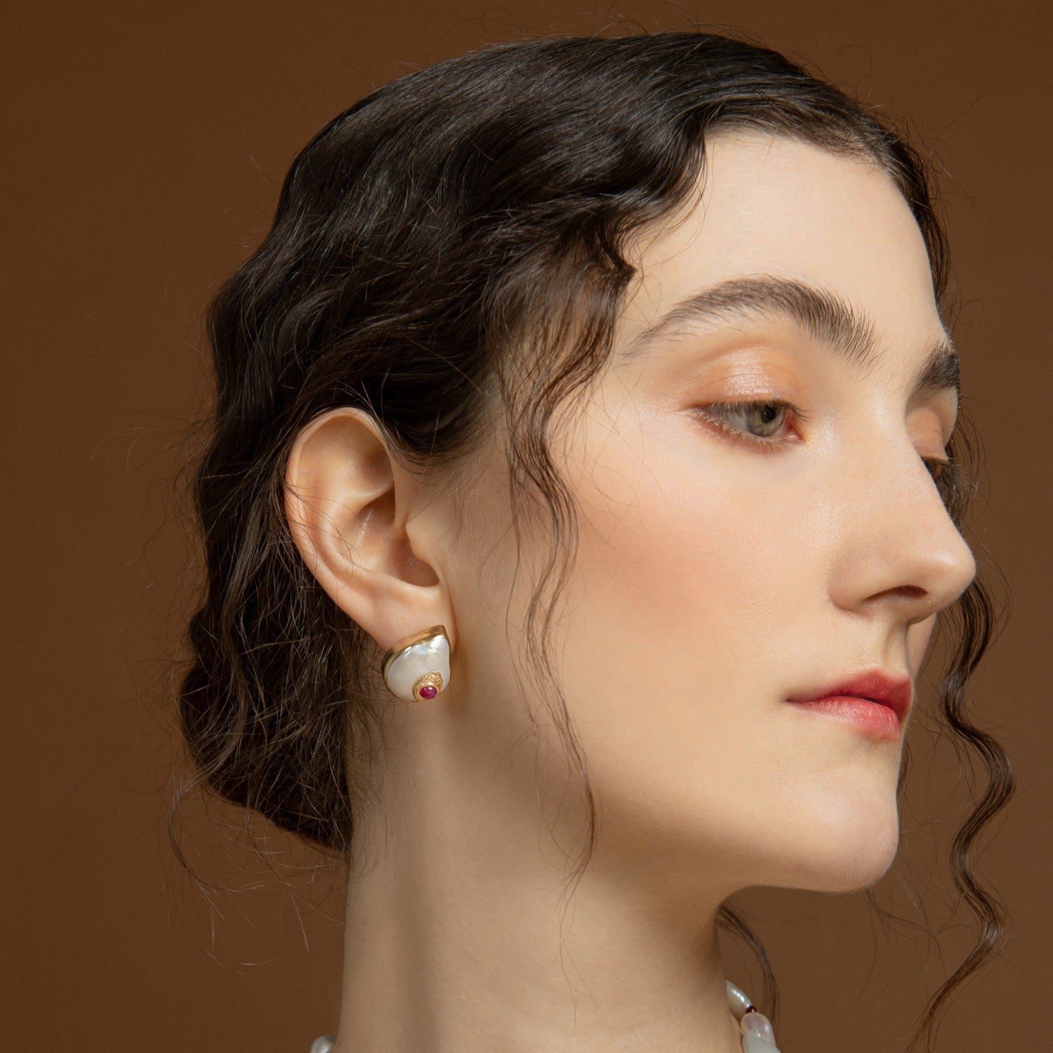 The Eye Gold-Plated Ruby & Pearl Stud Earrings