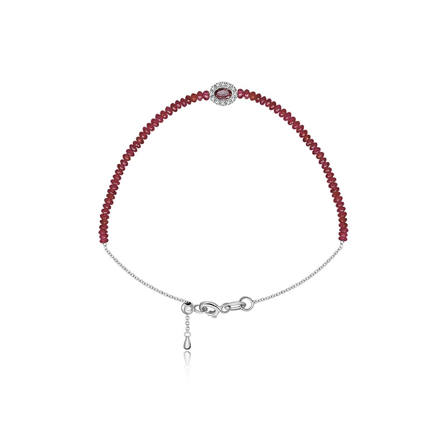 18K White Gold Ruby Bead Bracelet